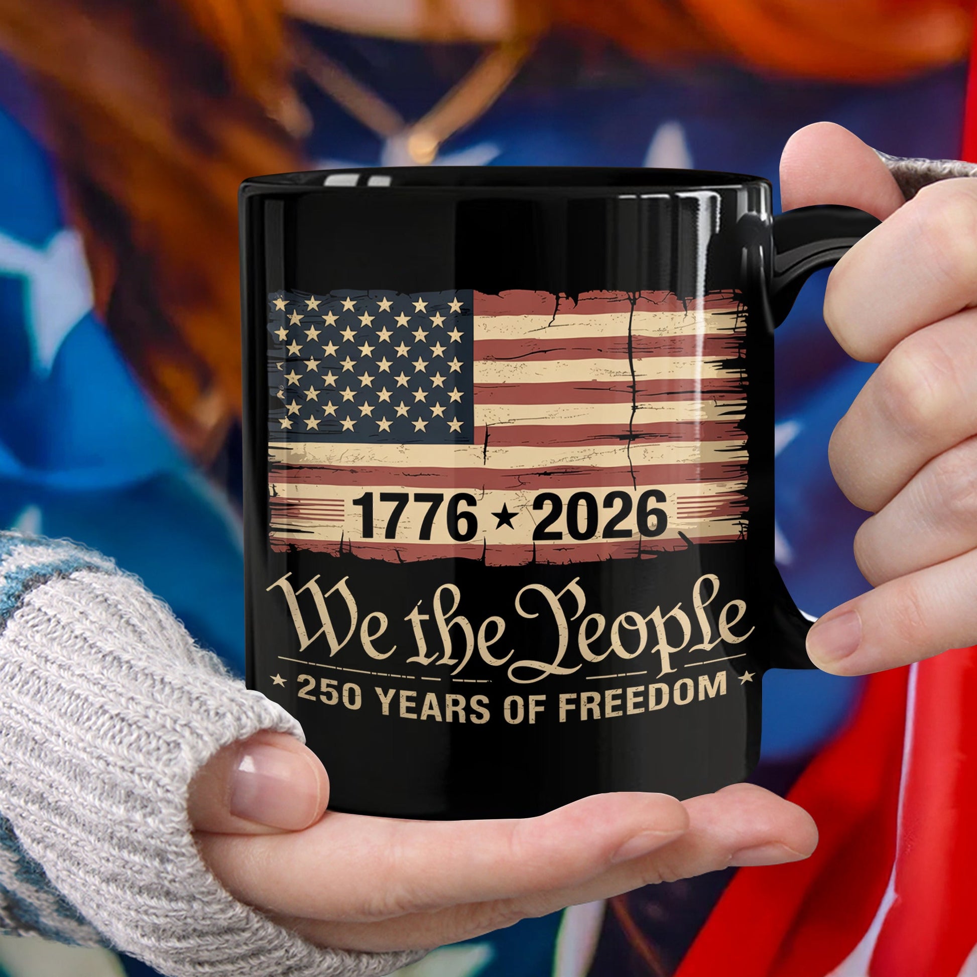 America 250th Birthday US Flag 250 Years We The People Black Mug HO82 894624