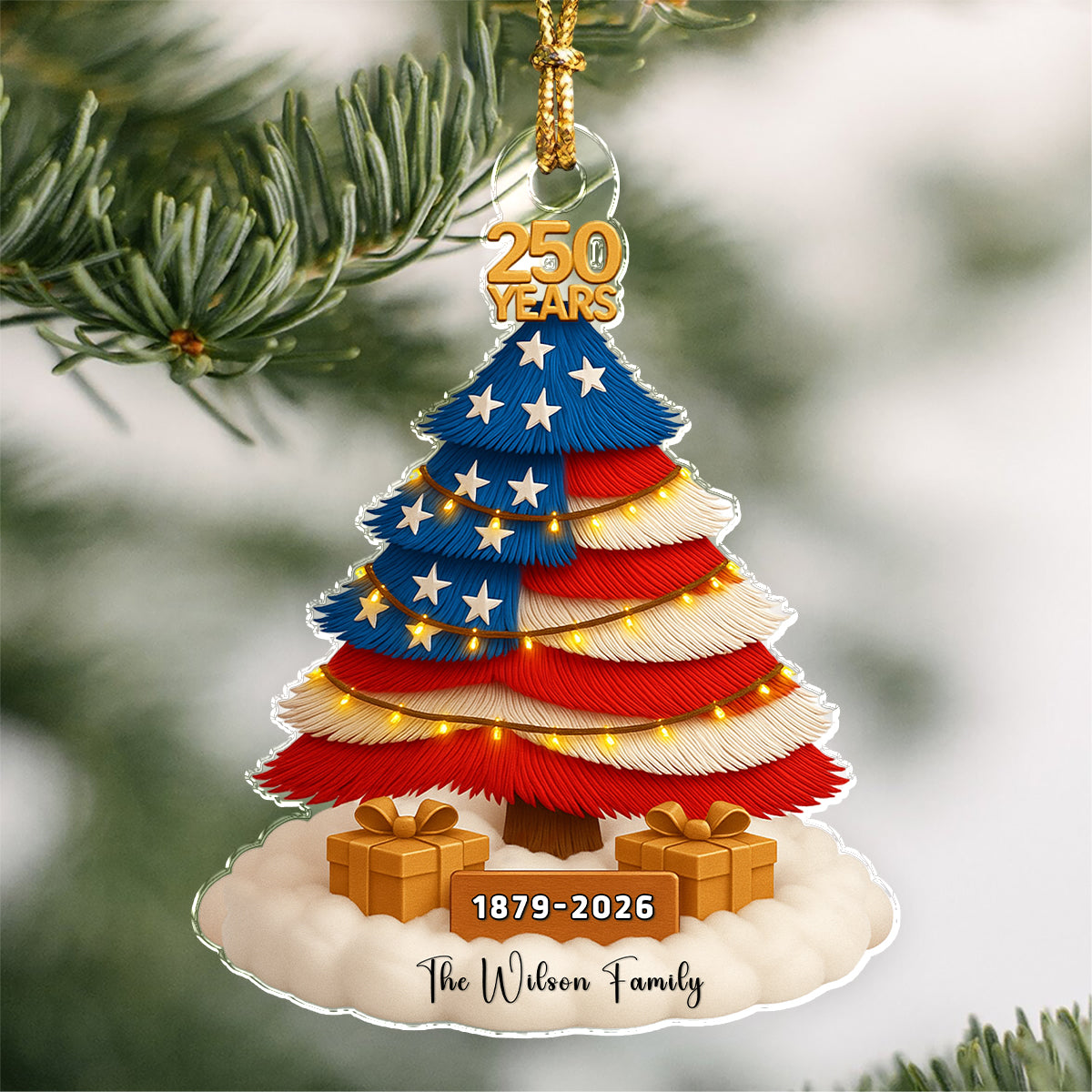 Custom Family Name Acrylic Ornament Patriotic Holidays Gift For Dad