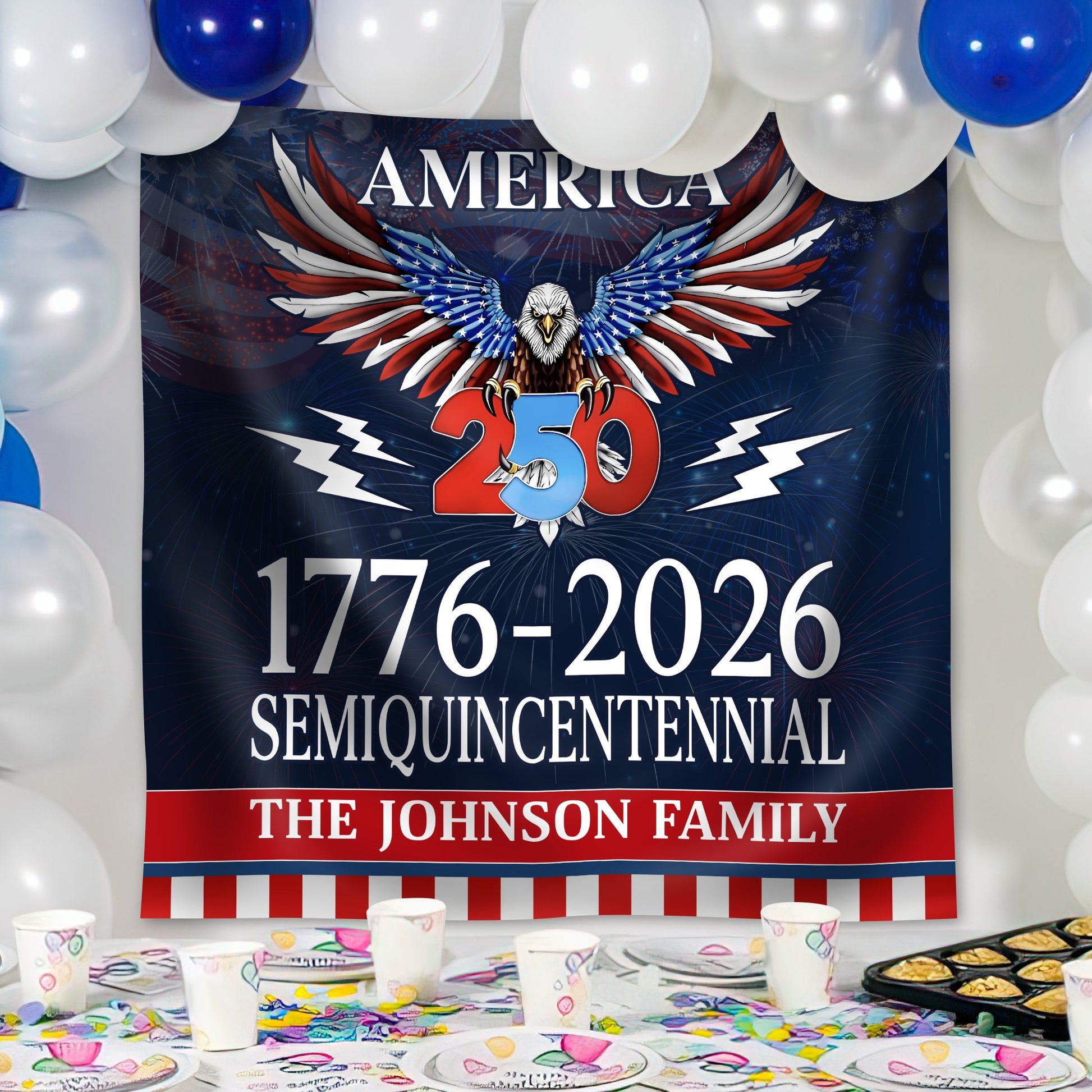 Personalized 250 Years Semiquincentennial | Happy 250th Birthday USA Flag | America 250th Anniversary Backdrop TH10 896573