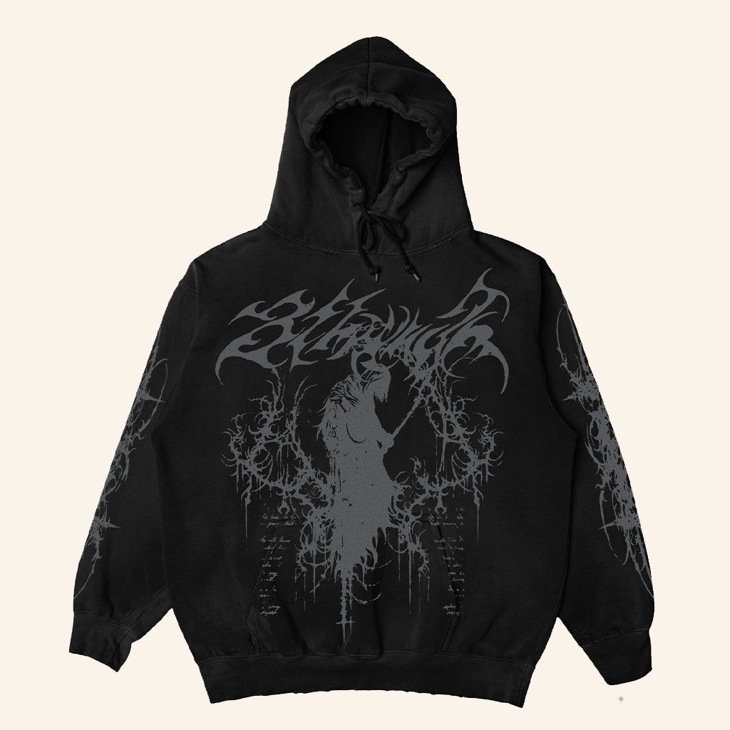 8THWNDR Merch Scripture Reaper Black Hoodie Good Gifts For Brothers - Thriftgiftshop