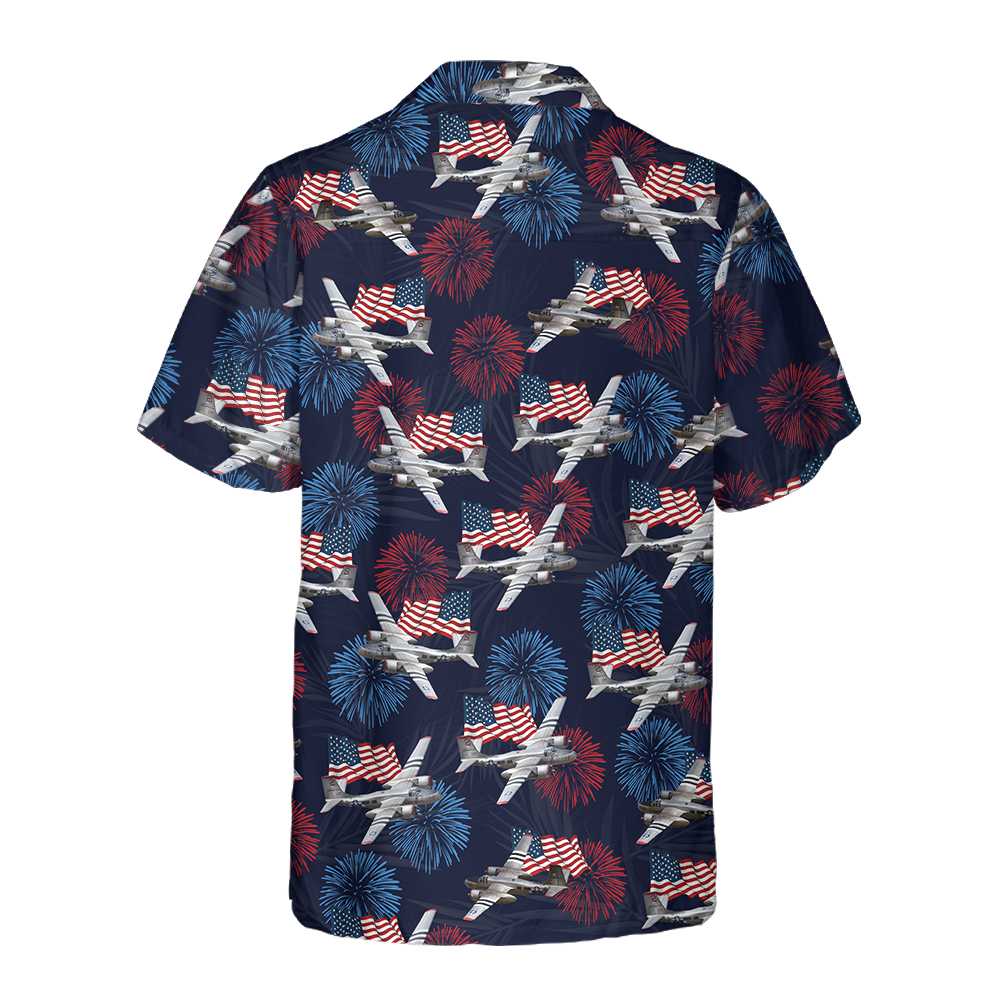 A-26 Invader Aircraft American Flag Firework Hawaiian Shirt, Military Airplane Aloha Shirt For Men, Perfect Gift For Patriots, Friends, Husband, Boyfriend, Family