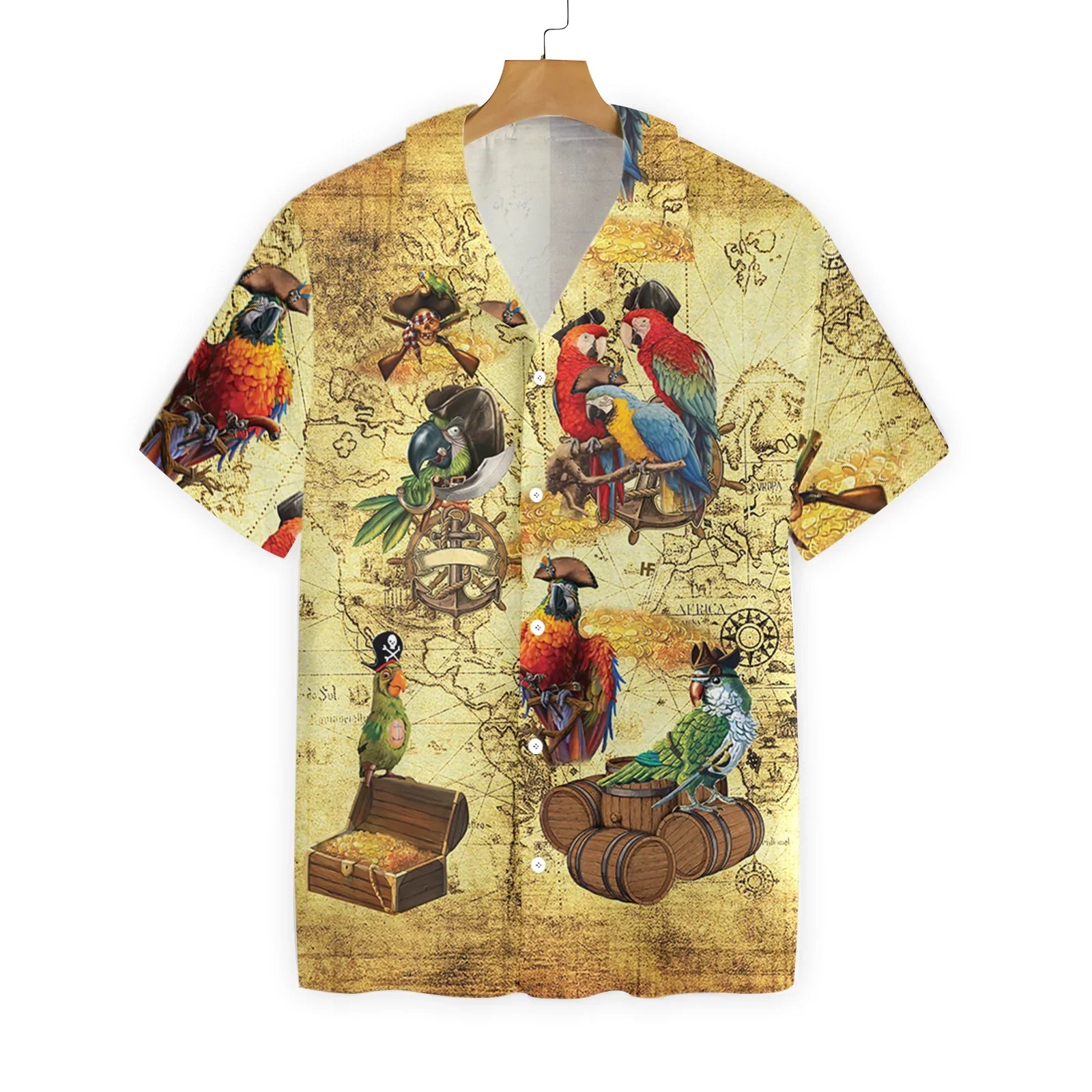 Amazing Pirate Parrots Hawaiian Shirt, Vintage Map Aloha Shirt For Men & Women, Best Gift For Husband, Wife, Boyfriend, Girlfriend, Friend, Family