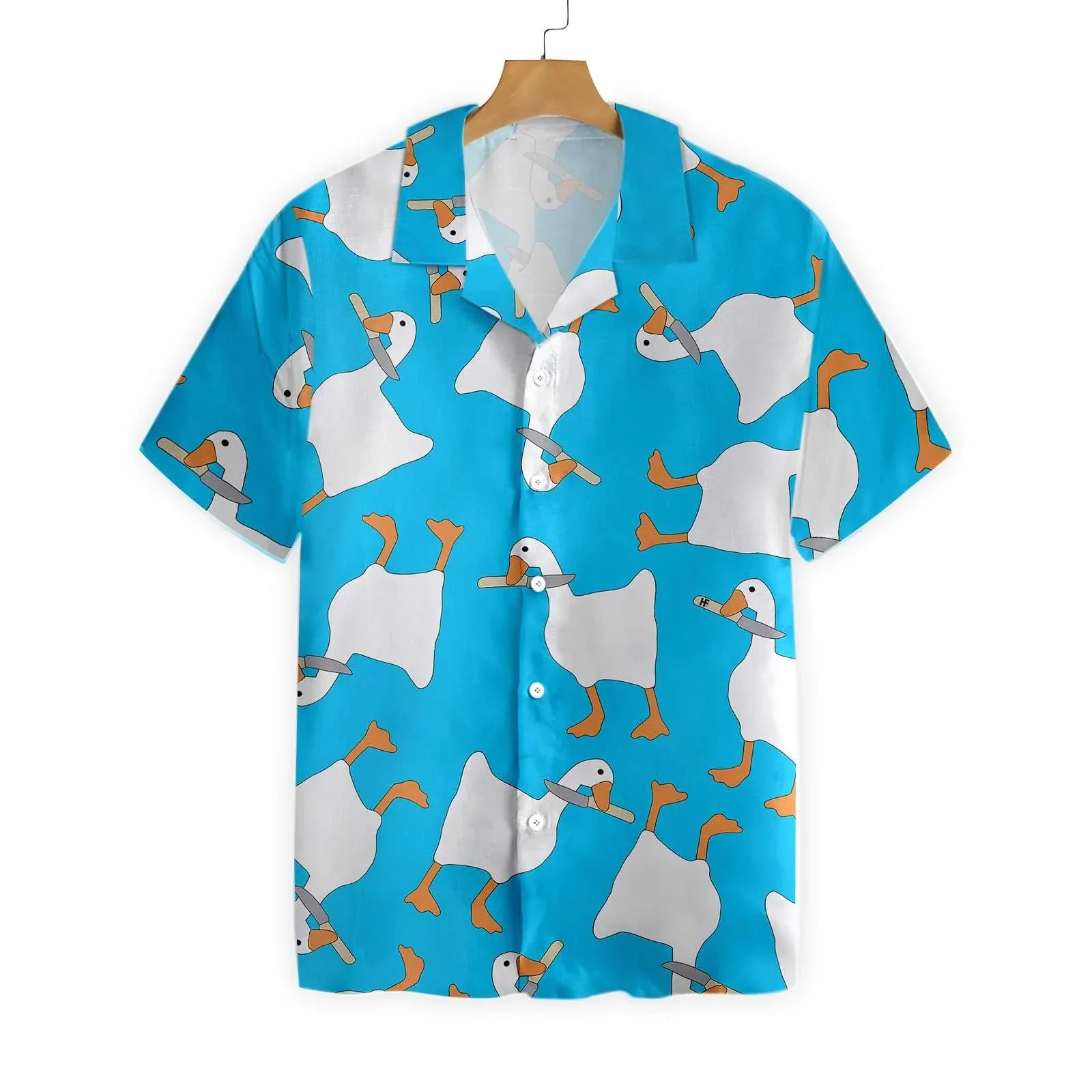 A Dangerous Duck With Knife Hawaiian Shirt, Duck Pattern Aloha Shirt For Men, Perfect Gift For Friends, Husband, Boyfriend, Family