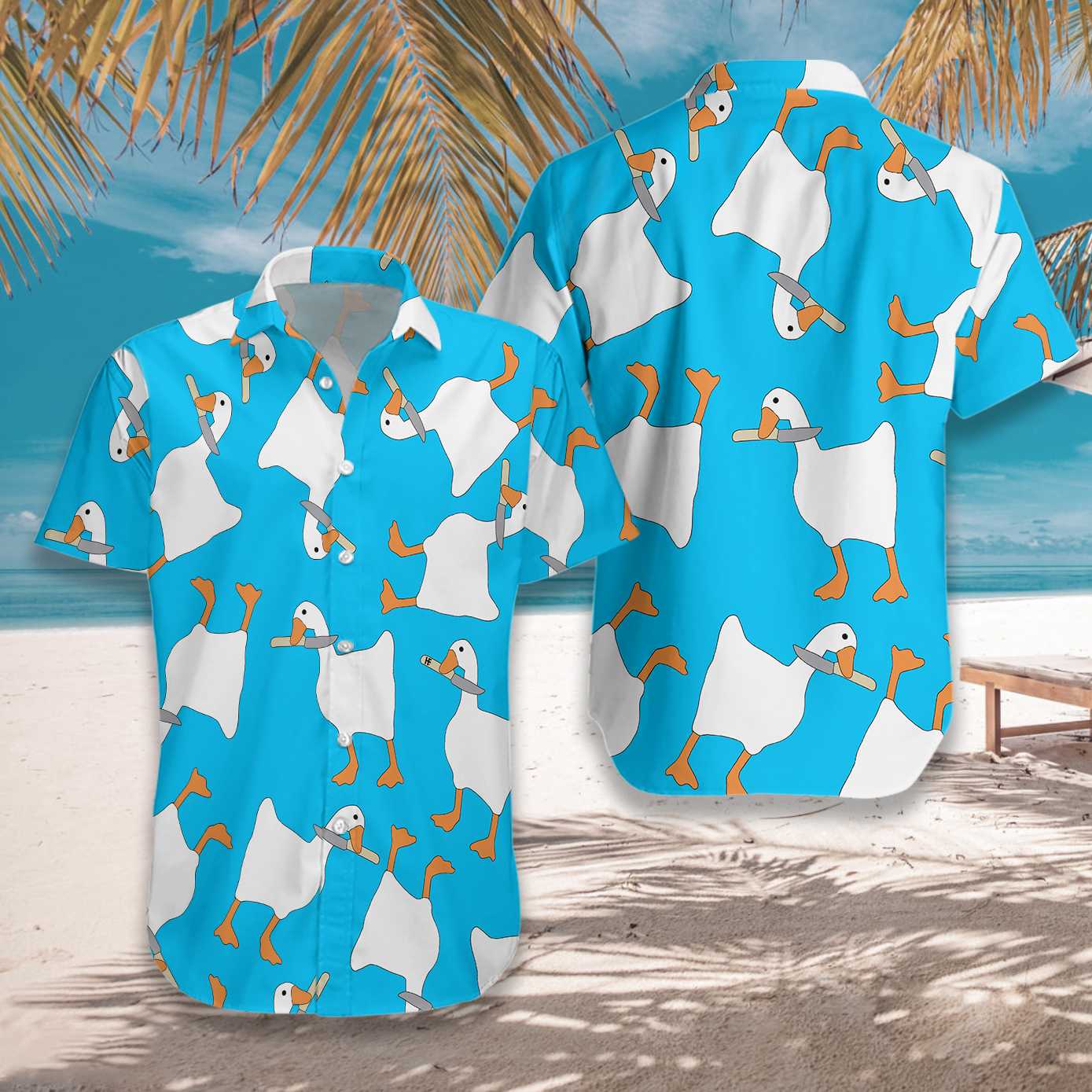 A Dangerous Duck With Knife Hawaiian Shirt, Duck Pattern Aloha Shirt For Men, Perfect Gift For Friends, Husband, Boyfriend, Family