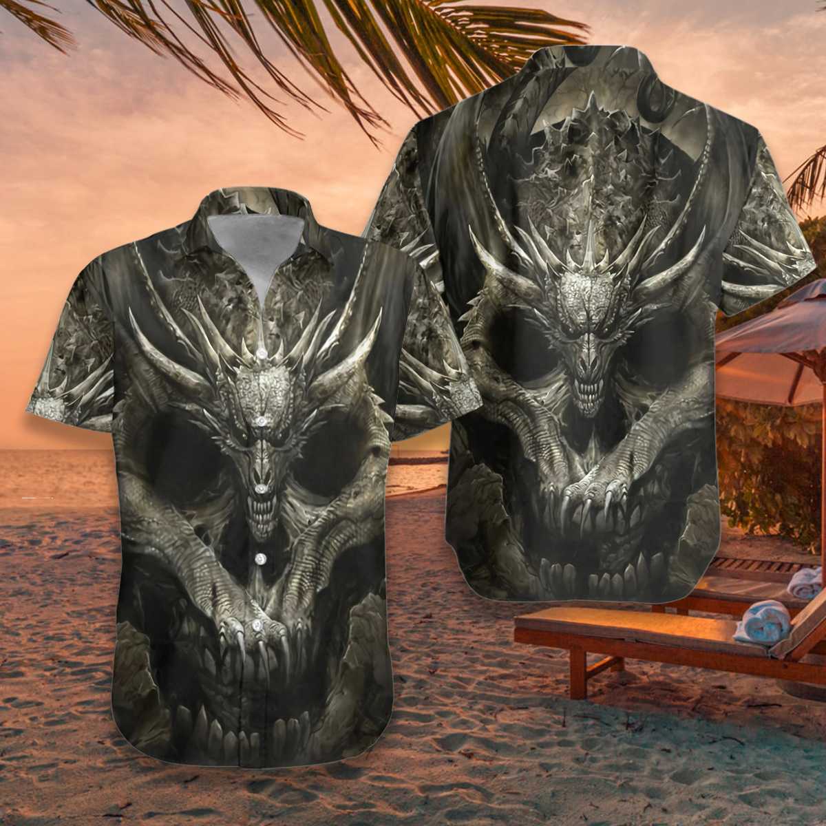Skull Dragon Hawaiian Shirt, Dragon Aloha Shirt For Men, Perfect Gift For Dragon Lovers, Friends, Husband, Boyfriend, Family