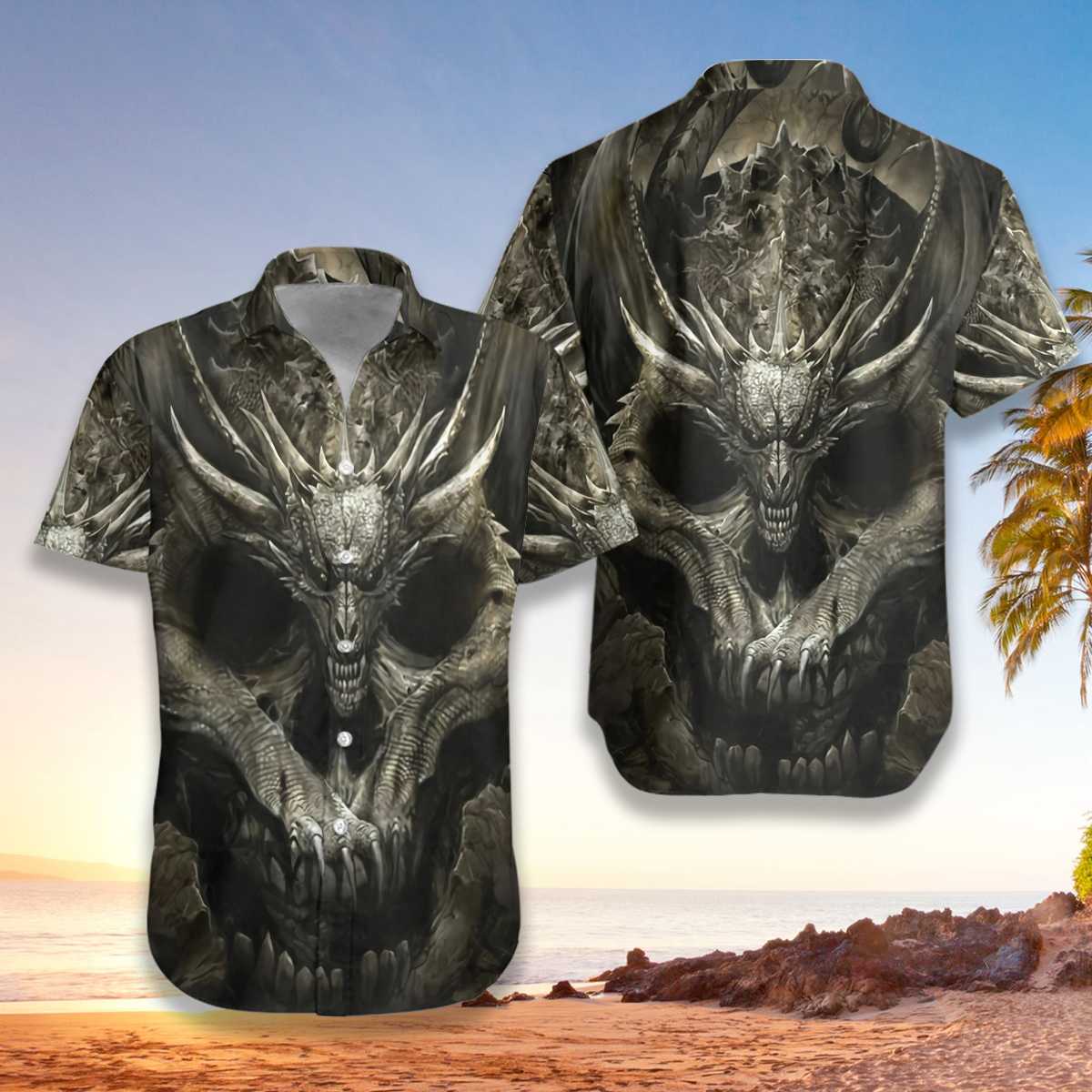 Skull Dragon Hawaiian Shirt, Dragon Aloha Shirt For Men, Perfect Gift For Dragon Lovers, Friends, Husband, Boyfriend, Family