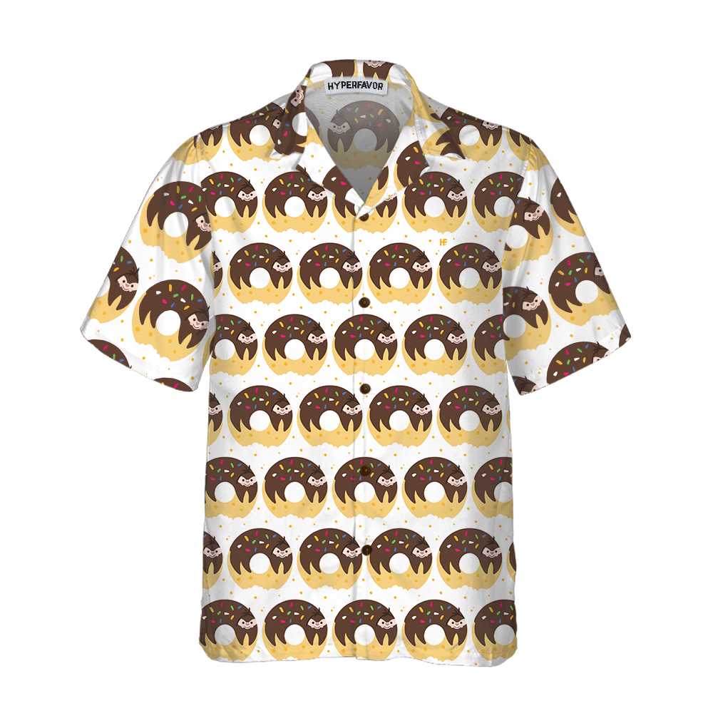 Adorable Cartoon Sloth On Donut Hawaiian Shirt, Funny Sloth Aloha Shirt For Adults, Sloth Themed Gift Idea