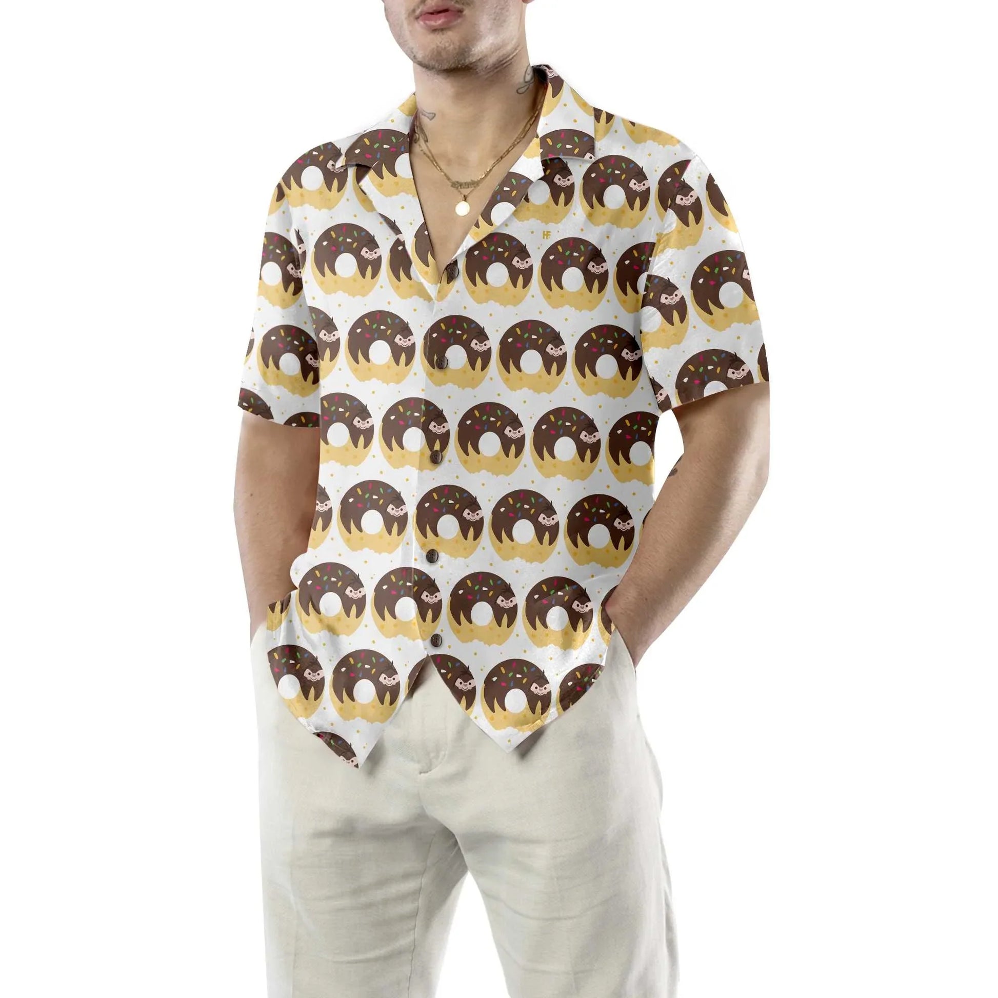 Adorable Cartoon Sloth On Donut Hawaiian Shirt, Funny Sloth Aloha Shirt For Adults, Sloth Themed Gift Idea