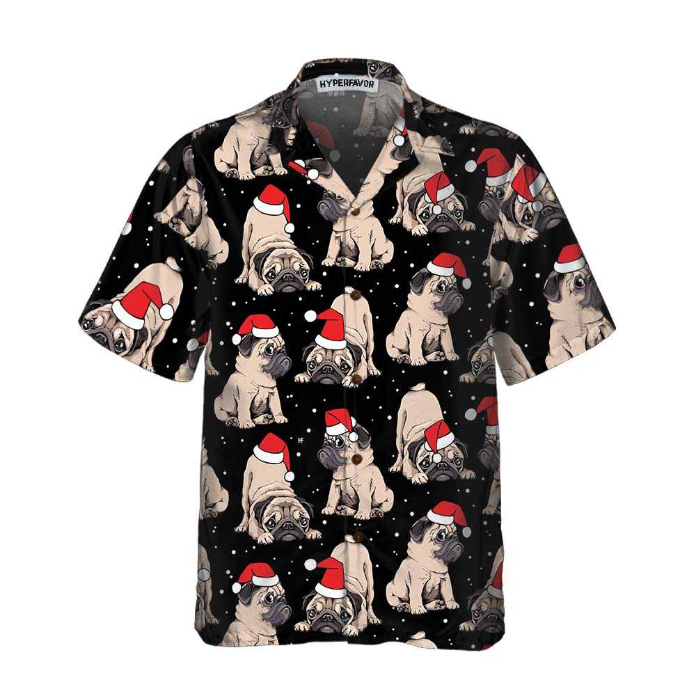Adorable Pug Puppies Christmas Hawaiian Shirt, Pug Pattern Aloha Shirt, Best Christmas Gift For Pug Lover, Dog Lovers