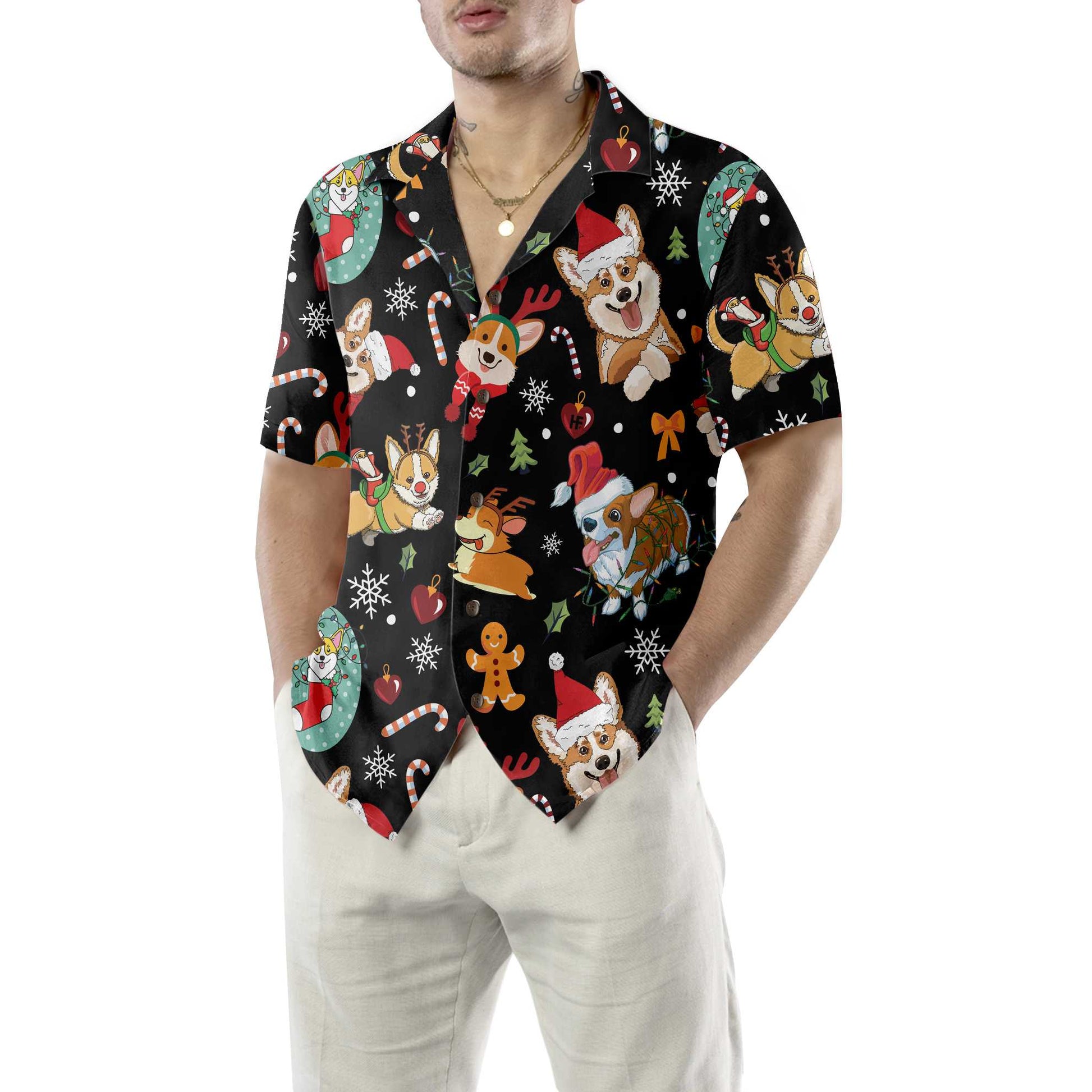 Adorable Corgis Dog Merry Christmas Hawaiian Shirt, Funny Pembroke Welsh Corgi Dog Pattern Aloha Shirt, Christmas Gift For Corgi Lovers, Dog Lovers