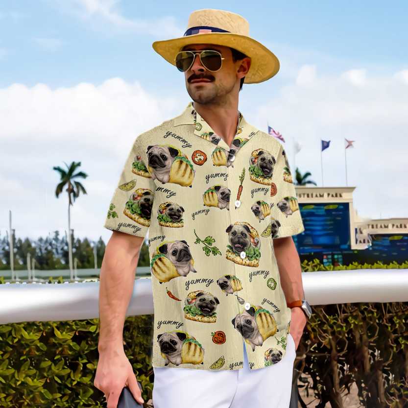 Adorable Taco Pugs Hawaiian Shirt, Funny Taco Pug Pattern Aloha Shirt, Best Christmas Gift For Pug Lovers, Dog Lovers