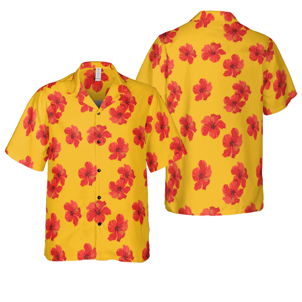 Hibiscus Flower Pattern Hawaiian Shirt, Yellow Aloha Shirt For Men Women, Perfect Gift For Friends, Husband, Boyfriend, Wife, Girlfriend Family