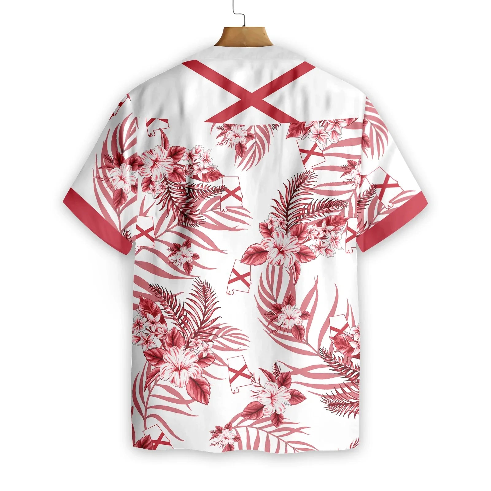 Red Tropical Flower Alabama Flag Hawaiian Shirt, Alabama Proud Aloha Shirt For Men And Women, Perfect Gift For Friends, Husband, Boyfriend, Wife, Girlfriend, Family