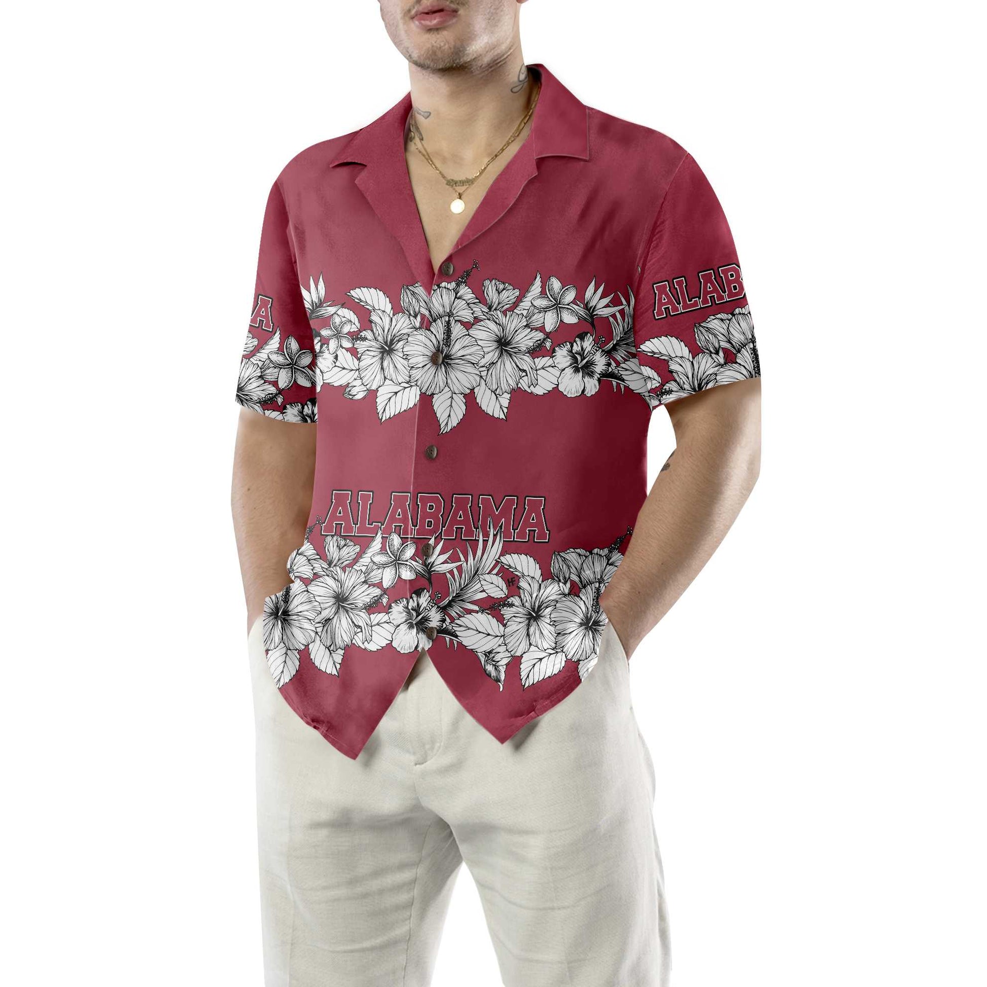 Alabama Flower Hawaiian Shirt, Floral Alabama Aloha Shirt For Men And Women, Perfect Gift For Friends, Husband, Boyfriend, Wife, Girlfriend, Family