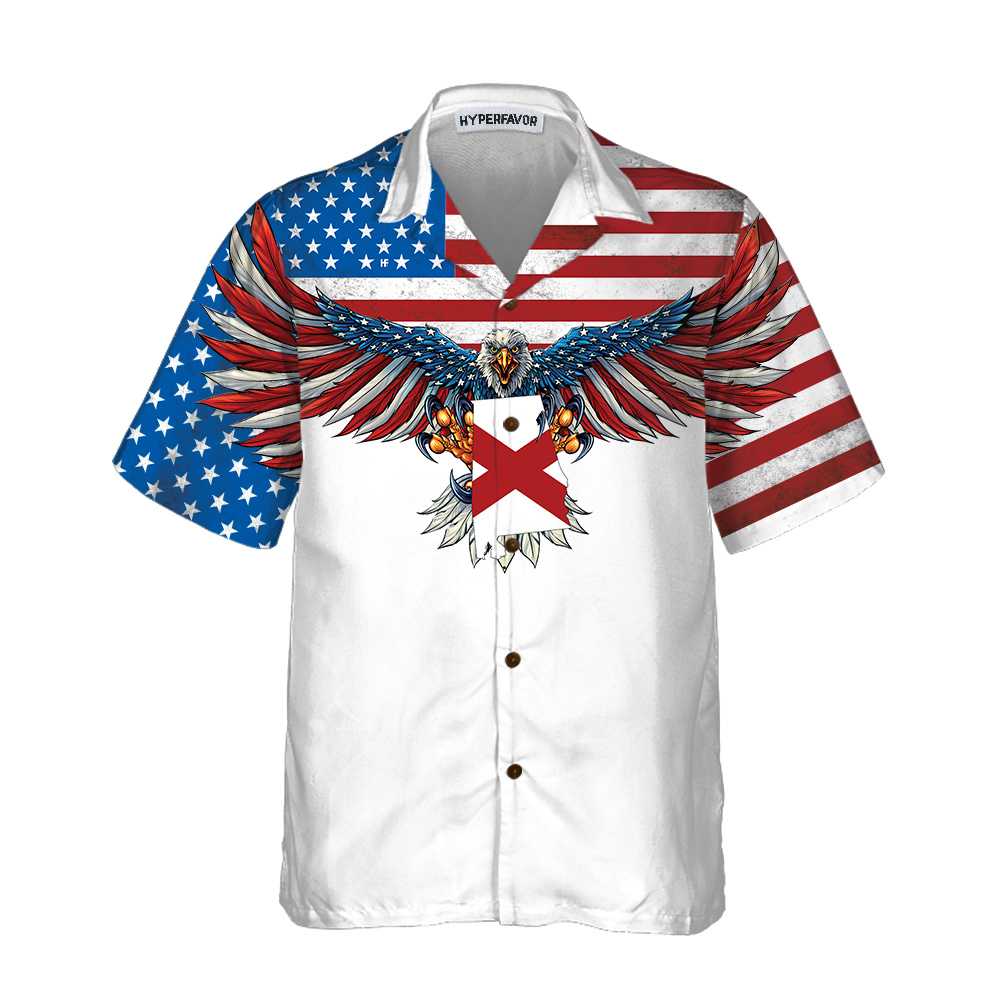 Alabama State And American Eagle Hawaiian Shirt, Unique Alabama US Flag Aloha Shirt, Alabama Collared Shirt For Adults