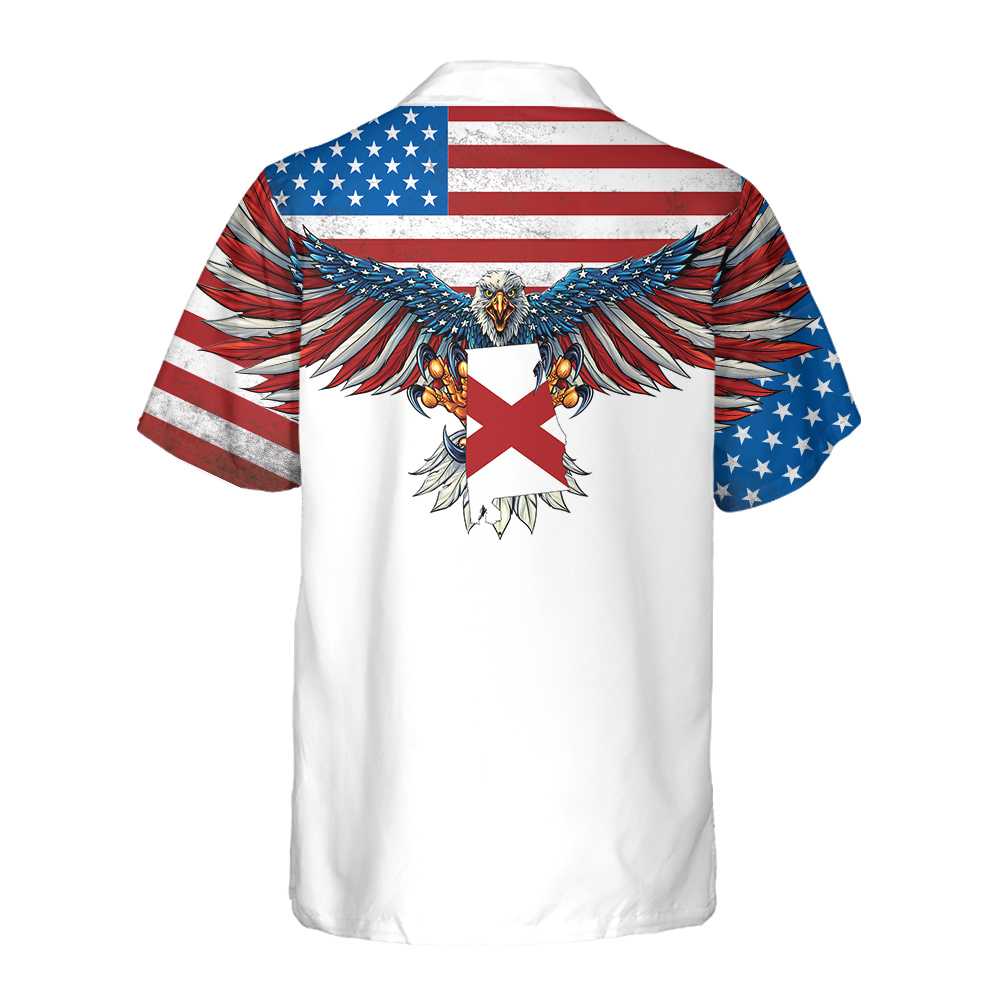 Alabama State And American Eagle Hawaiian Shirt, Unique Alabama US Flag Aloha Shirt, Alabama Collared Shirt For Adults