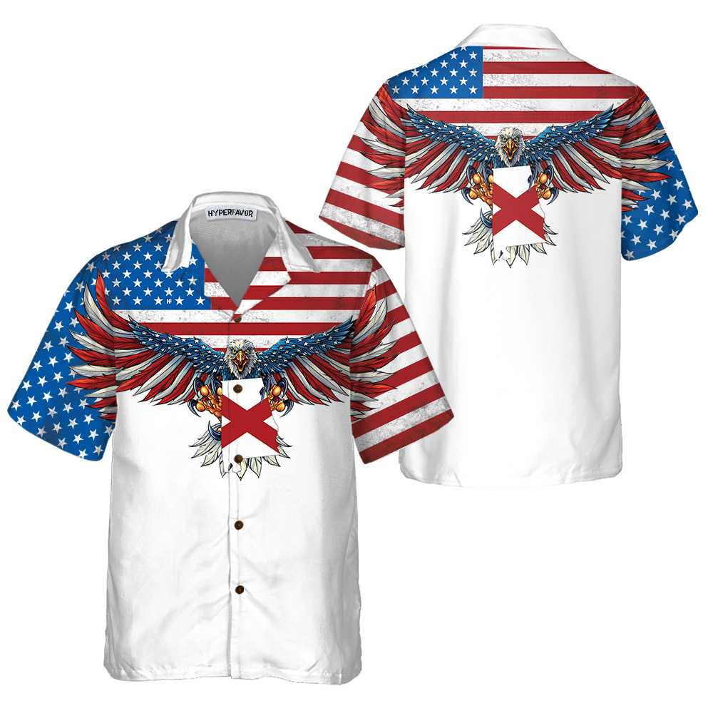 Alabama State And American Eagle Hawaiian Shirt, Unique Alabama US Flag Aloha Shirt, Alabama Collared Shirt For Adults