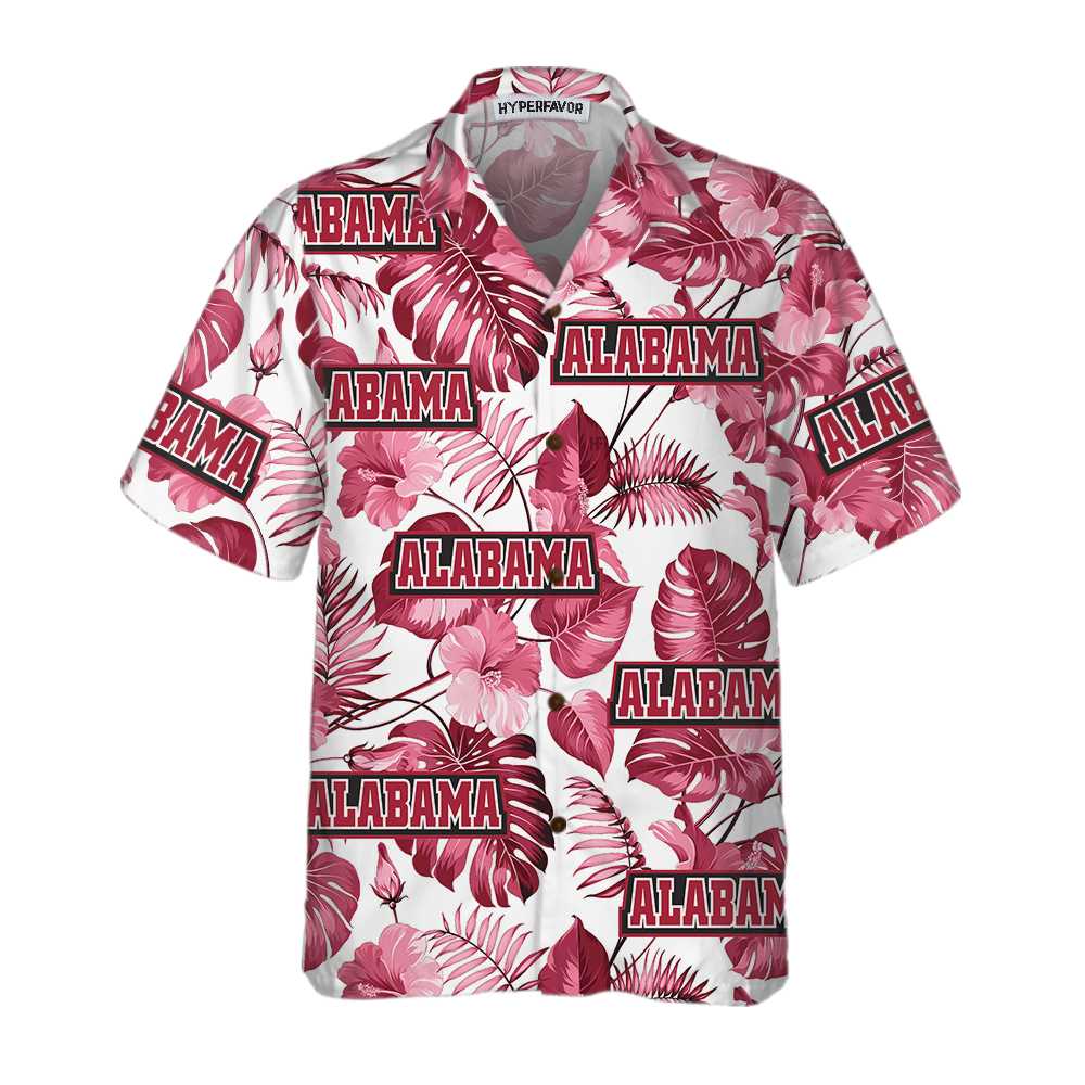 Alabama USA Red Tropical Hibiscus Hawaiian Shirt, Unique Alabama Shirt, Alabama Collared Shirt For Adults