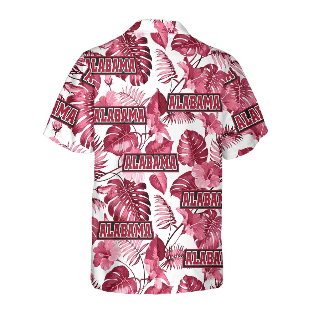 Alabama USA Red Tropical Hibiscus Hawaiian Shirt, Unique Alabama Shirt, Alabama Collared Shirt For Adults