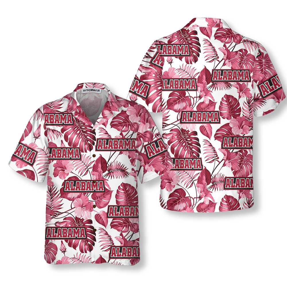 Alabama USA Red Tropical Hibiscus Hawaiian Shirt, Unique Alabama Shirt, Alabama Collared Shirt For Adults