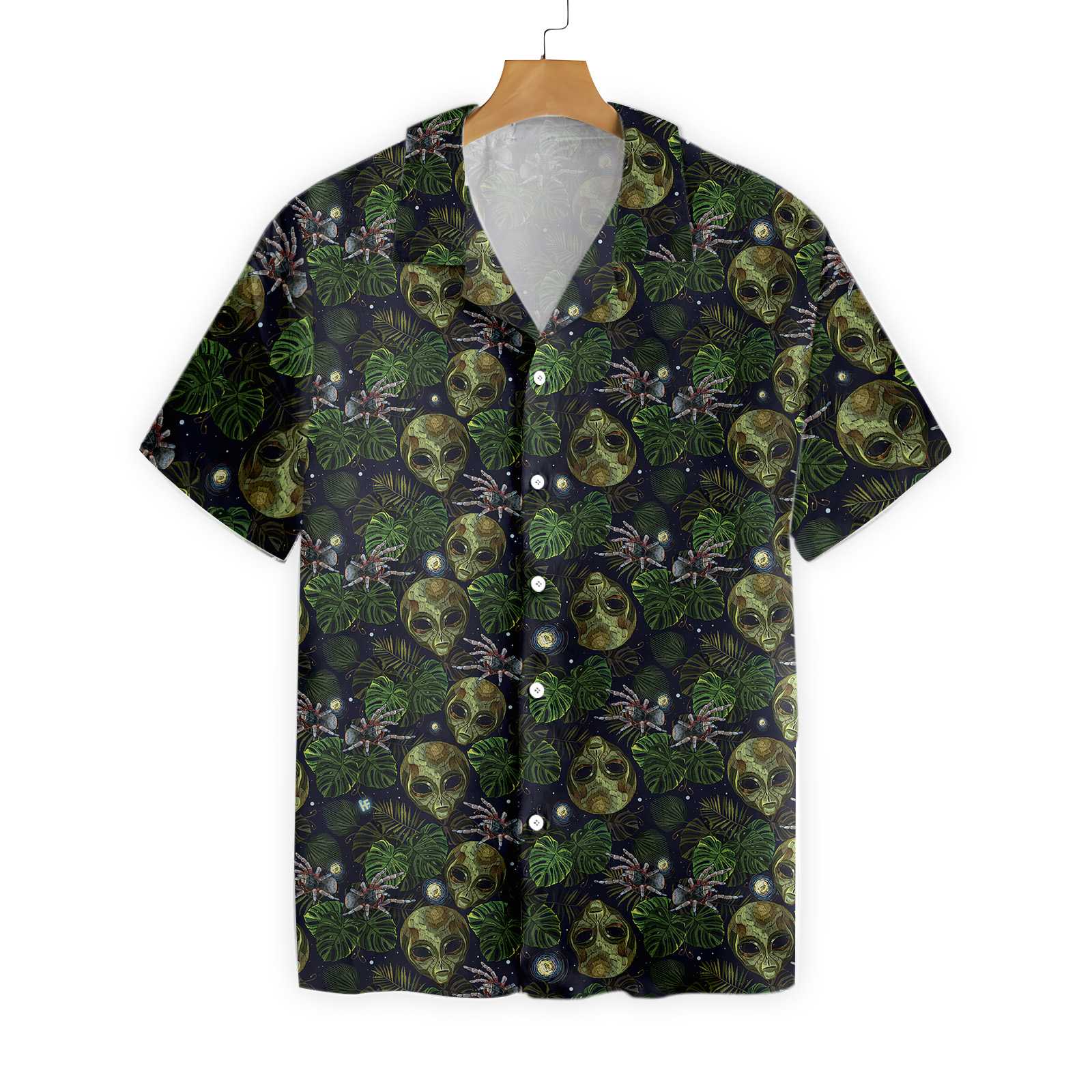 Alien And Spider In Night Tropical Forest Hawaiian Shirt, Tropical Aloha Shirt For Men And Women, Perfect Gift For Friends, Husband, Boyfriend, Wife, Girlfriend, Family