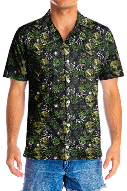 Alien And Spider In Night Tropical Forest Hawaiian Shirt, Tropical Aloha Shirt For Men And Women, Perfect Gift For Friends, Husband, Boyfriend, Wife, Girlfriend, Family