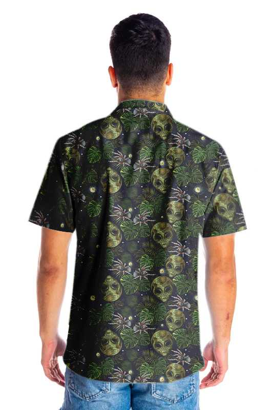 Alien And Spider In Night Tropical Forest Hawaiian Shirt, Tropical Aloha Shirt For Men And Women, Perfect Gift For Friends, Husband, Boyfriend, Wife, Girlfriend, Family