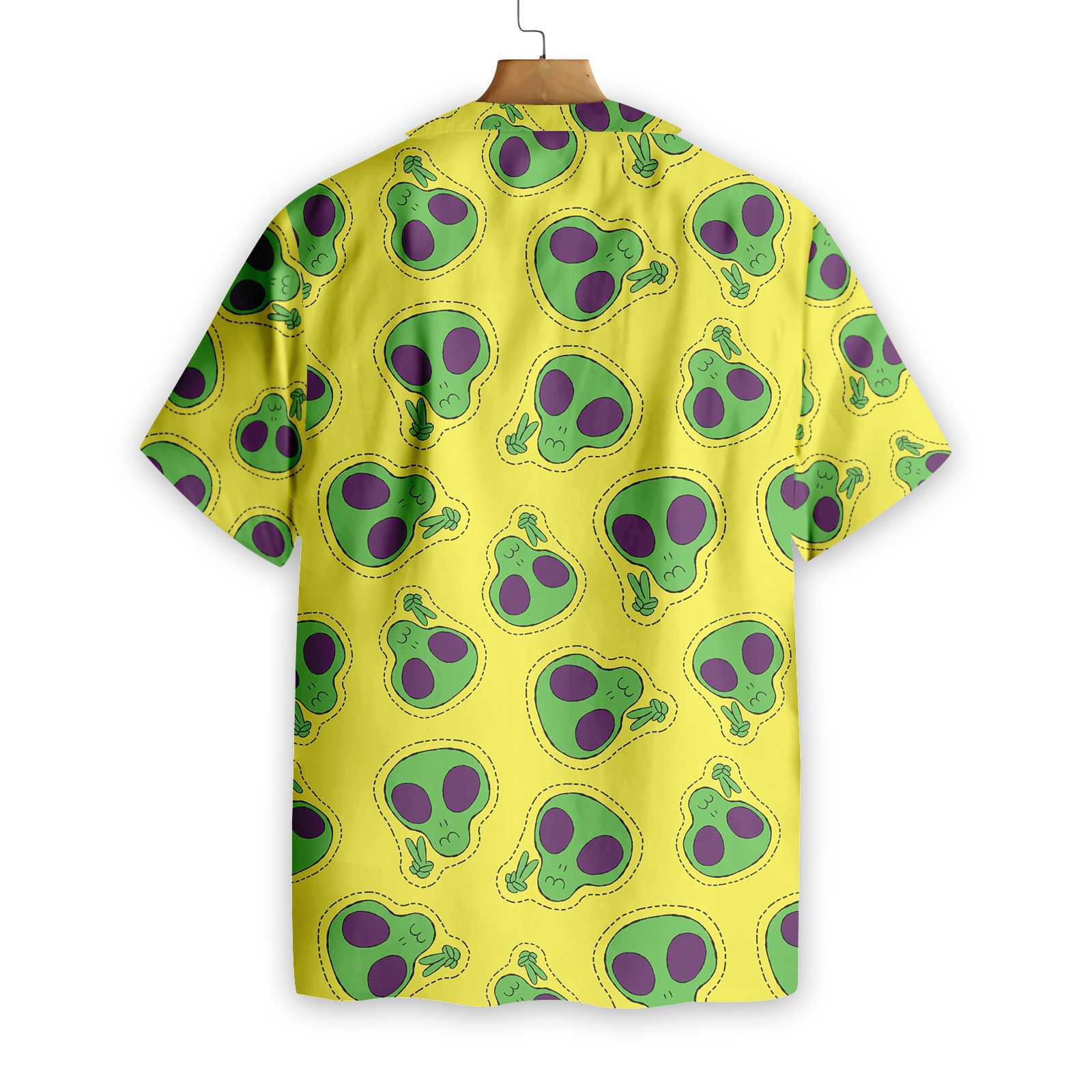 Alien Face Patch Hawaiian Shirt, Yellow Aloha Shirt For Men And Women, Perfect Gift For Friends, Husband, Boyfriend, Wife, Girlfriend, Family