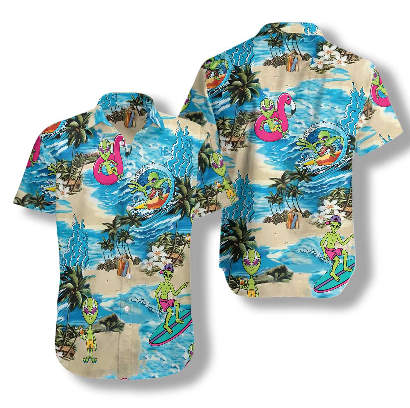 Alien On The Beach Hawaiian Shirt, Summer Beach Aloha Shirt For Men And Women, Perfect Gift For Friends, Husband, Boyfriend, Wife, Girlfriend, Family