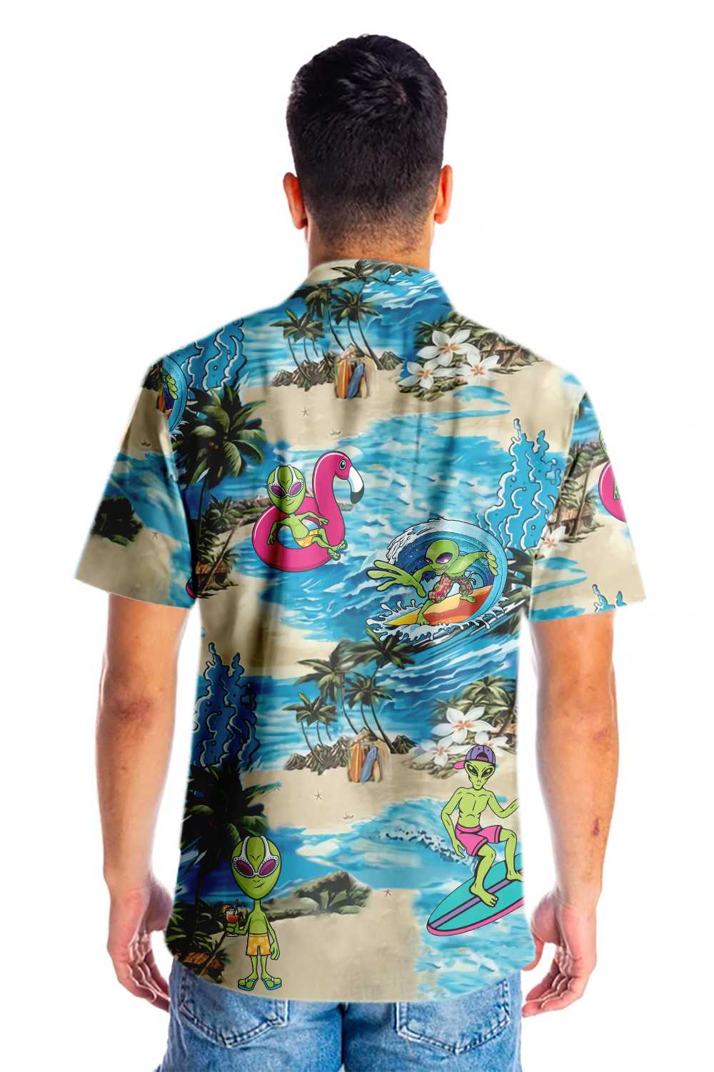 Alien On The Beach Hawaiian Shirt, Summer Beach Aloha Shirt For Men And Women, Perfect Gift For Friends, Husband, Boyfriend, Wife, Girlfriend, Family