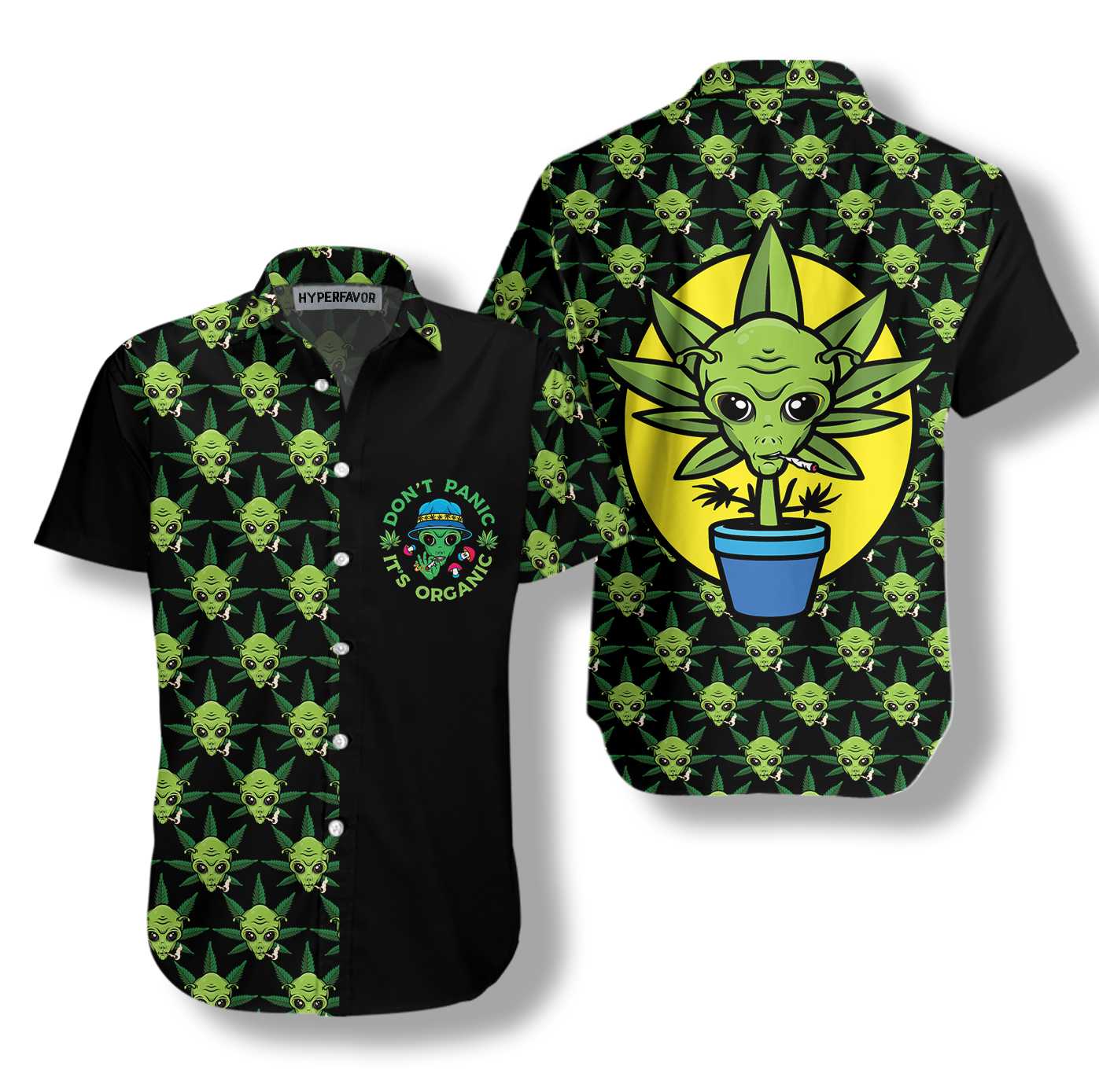 Alien Organic Marijuana Hawaiian Shirt, Don't Panic It's Organic Aloha Shirt For Men, Perfect Gift For Friends, Husband, Boyfriend, Family
