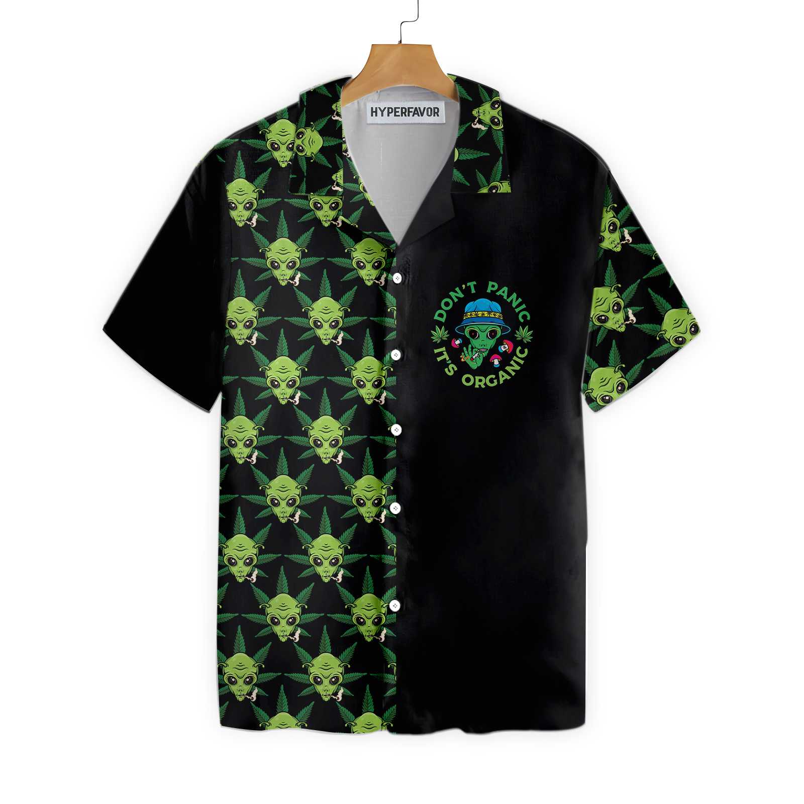 Alien Organic Marijuana Hawaiian Shirt, Don't Panic It's Organic Aloha Shirt For Men, Perfect Gift For Friends, Husband, Boyfriend, Family