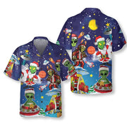 Aliens In Santa Costume Hawaiian Shirt, Funny Christmas Aloha Shirt For Men, Perfect Gift For Friends, Husband, Boyfriend, Family