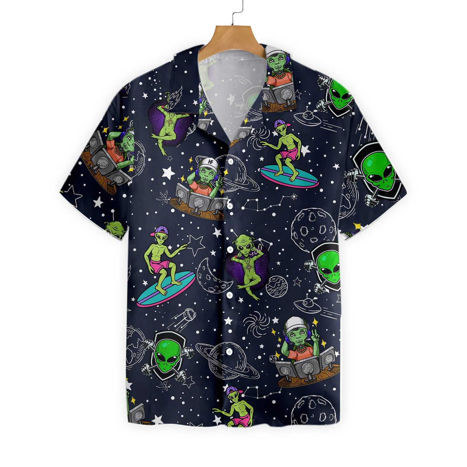 Aliens Night Sky Hawaiian Shirt, Planet Aloha Shirt For Men And Women, Perfect Gift For Friends, Husband, Boyfriend, Wife, Girlfriend, Family