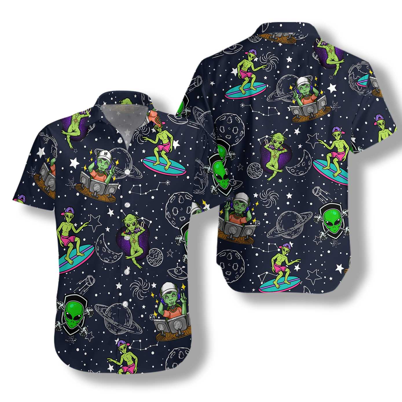 Aliens Night Sky Hawaiian Shirt, Planet Aloha Shirt For Men And Women, Perfect Gift For Friends, Husband, Boyfriend, Wife, Girlfriend, Family