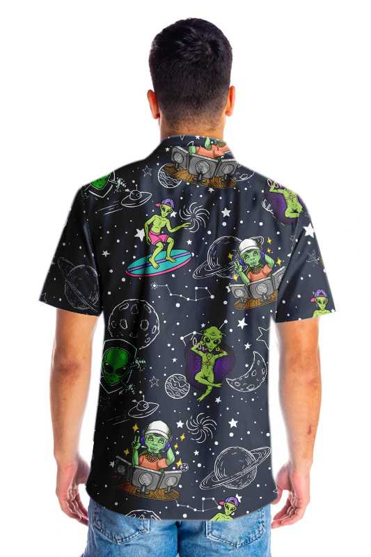 Aliens Night Sky Hawaiian Shirt, Planet Aloha Shirt For Men And Women, Perfect Gift For Friends, Husband, Boyfriend, Wife, Girlfriend, Family