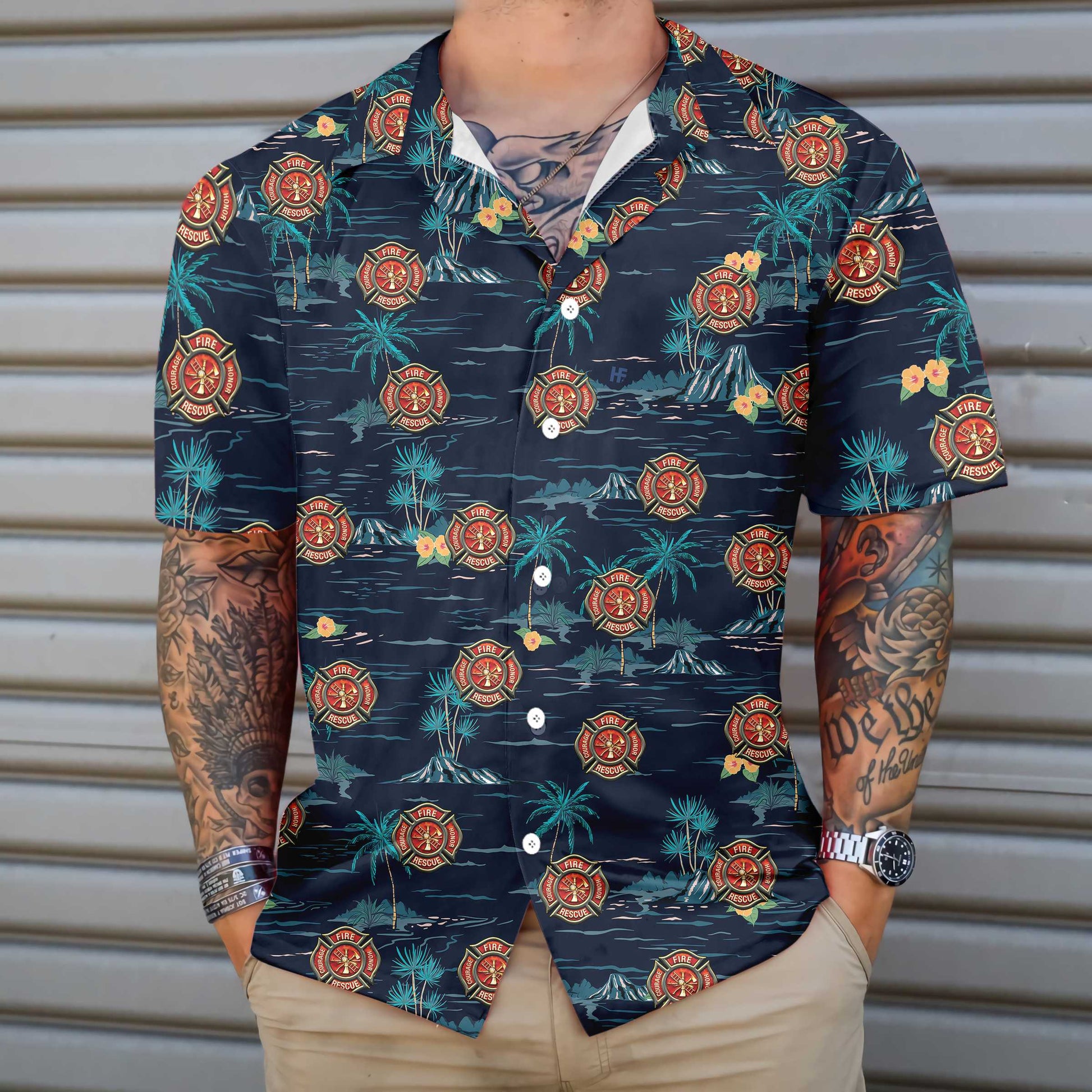 Tropical Navy Firefighter Hawaiian Shirt, All Gave Some Some Gave All Firefighter Aloha Shirt For Men, Perfect Gift For Firefighter