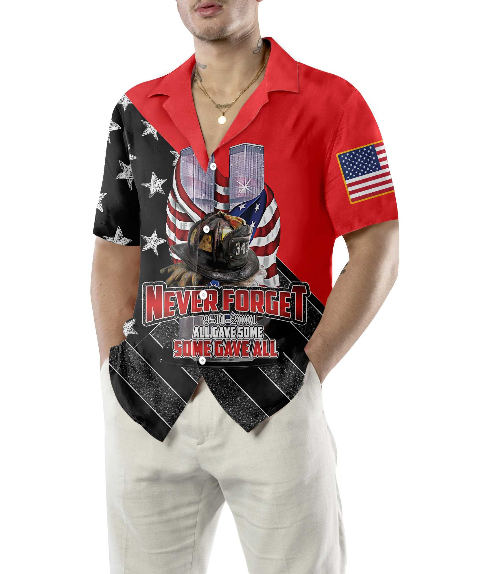 All Gave Some Some Gave All Patriot Day Hawaiian Shirt, American Flag Pattern 9/11 Memorial Aloha Shirt For Men, Perfect Gift For Friends, Husband, Boyfriend, Family