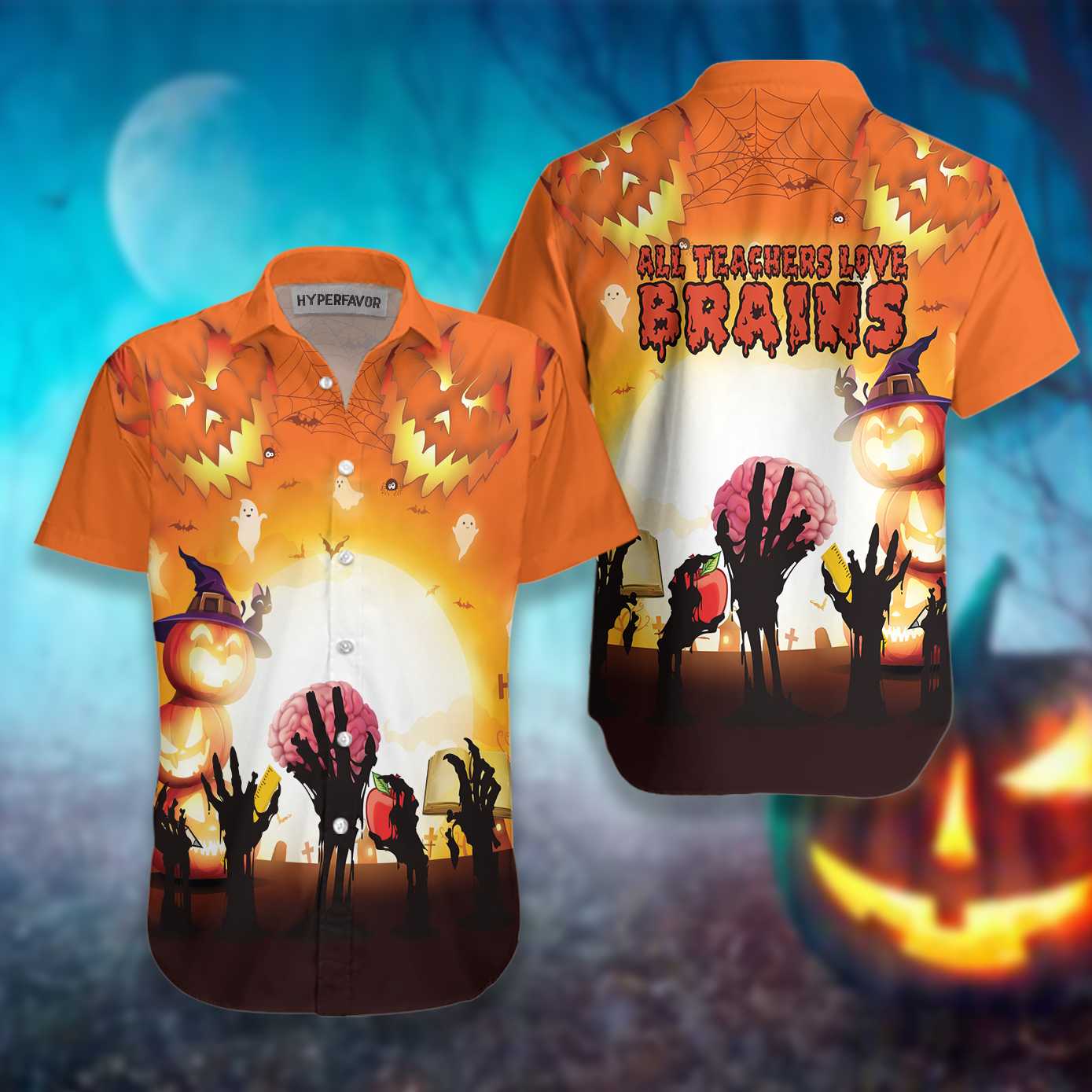 All Teachers Love Brains Teacher Hawaiian Shirt, Halloween Teacher Aloha Shirt for Men And Women, Best Gift For Teachers