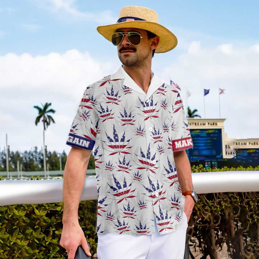 America Flag Marijuana Leaf Hawaiian Shirt, Make American Aloha Shirt For Men & Women, Best Gift For Husband, Wife, Boyfriend, Girlfriend, Friend, Family