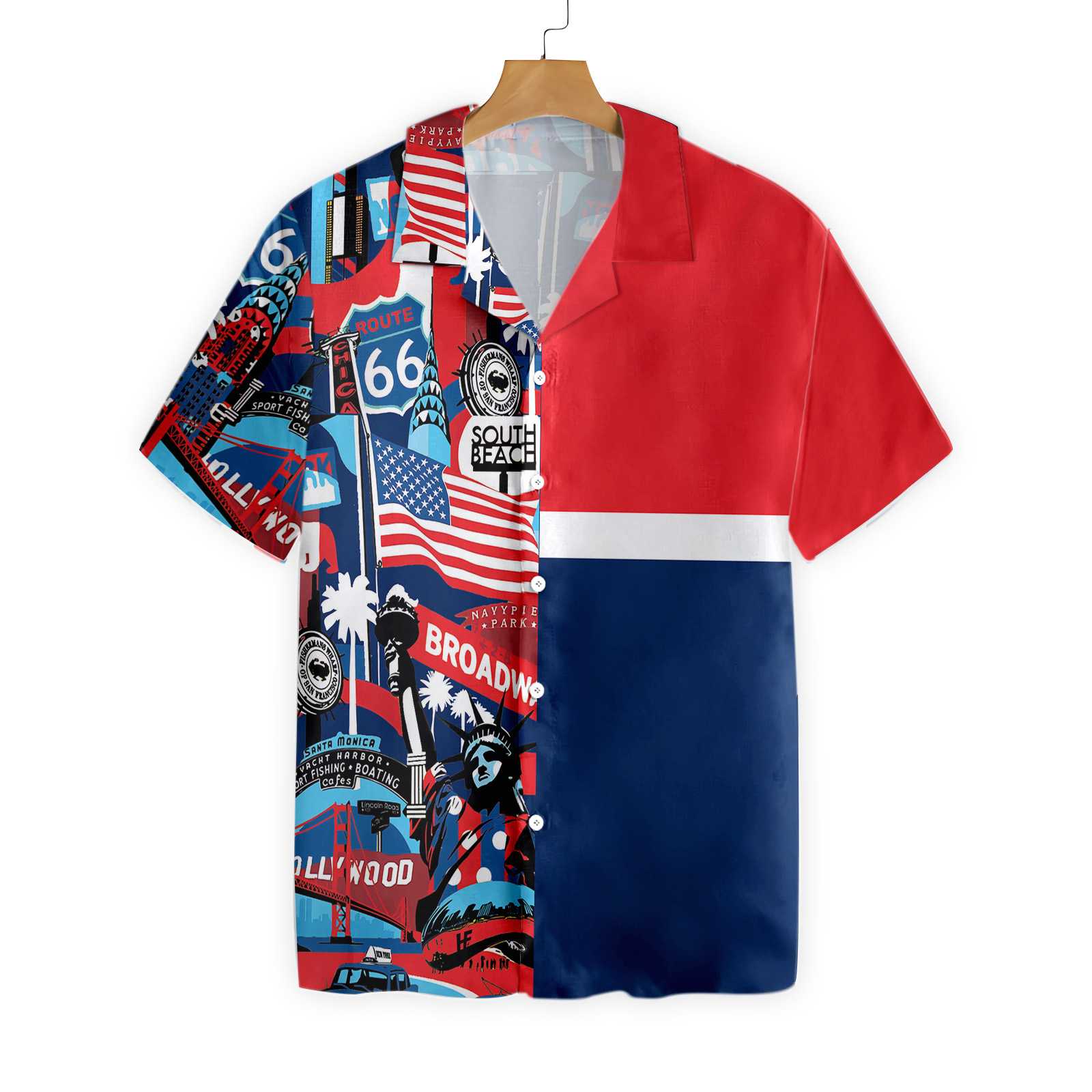 America Pop Art Hawaiian Shirt, Navy Red Aloha Shirt For Men & Women, Best Gift For Husband, Wife, Boyfriend, Girlfriend, Friend, Family