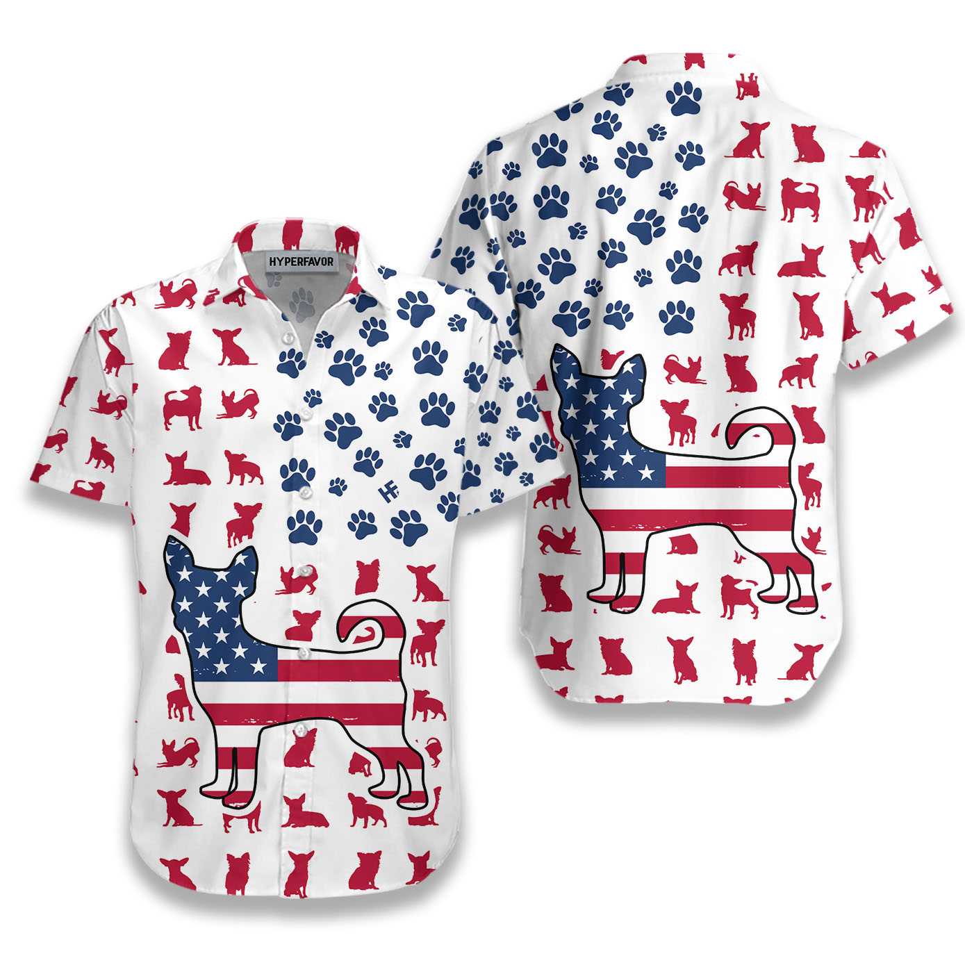 Chihuahua American Flag Hawaiian Shirt, Chihuahua Paw Aloha Shirt For Men & Women, Best Gift For Chihuahua Lovers, Patriot