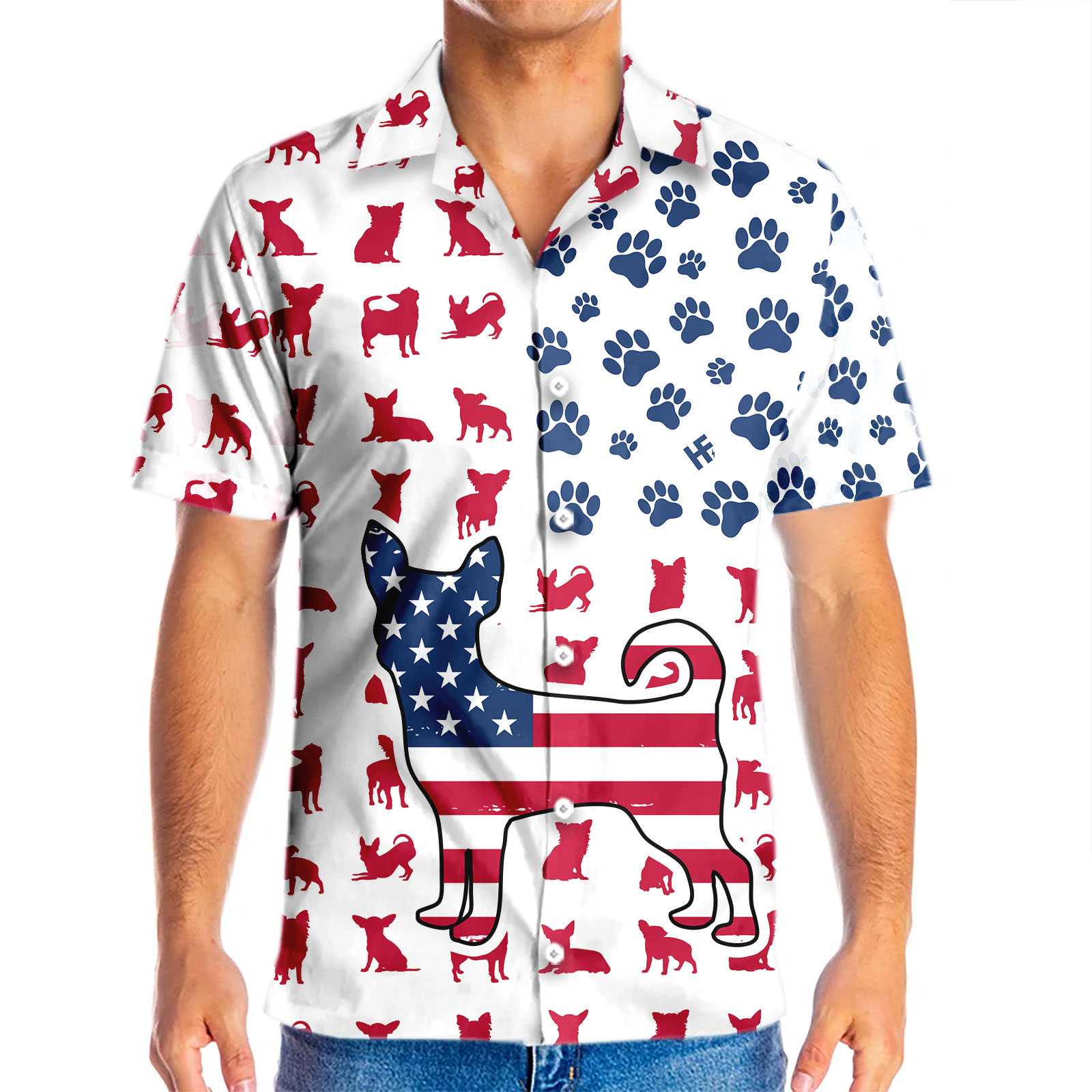 Chihuahua American Flag Hawaiian Shirt, Chihuahua Paw Aloha Shirt For Men & Women, Best Gift For Chihuahua Lovers, Patriot