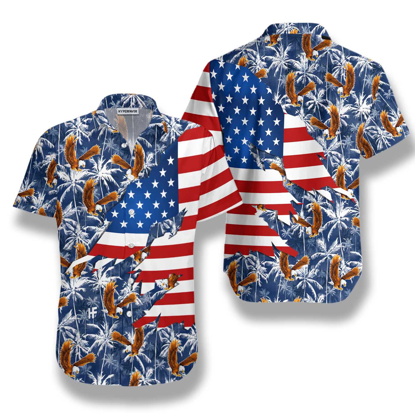 American Flag Eagle Palm Tree Hawaiian Shirt, Eagle Palm Aloha Shirt For Men & Women, Best Gift For Patriot, Husband, Wife, Boy