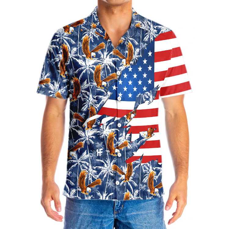 American Flag Eagle Palm Tree Hawaiian Shirt, Eagle Palm Aloha Shirt For Men & Women, Best Gift For Patriot, Husband, Wife, Boy