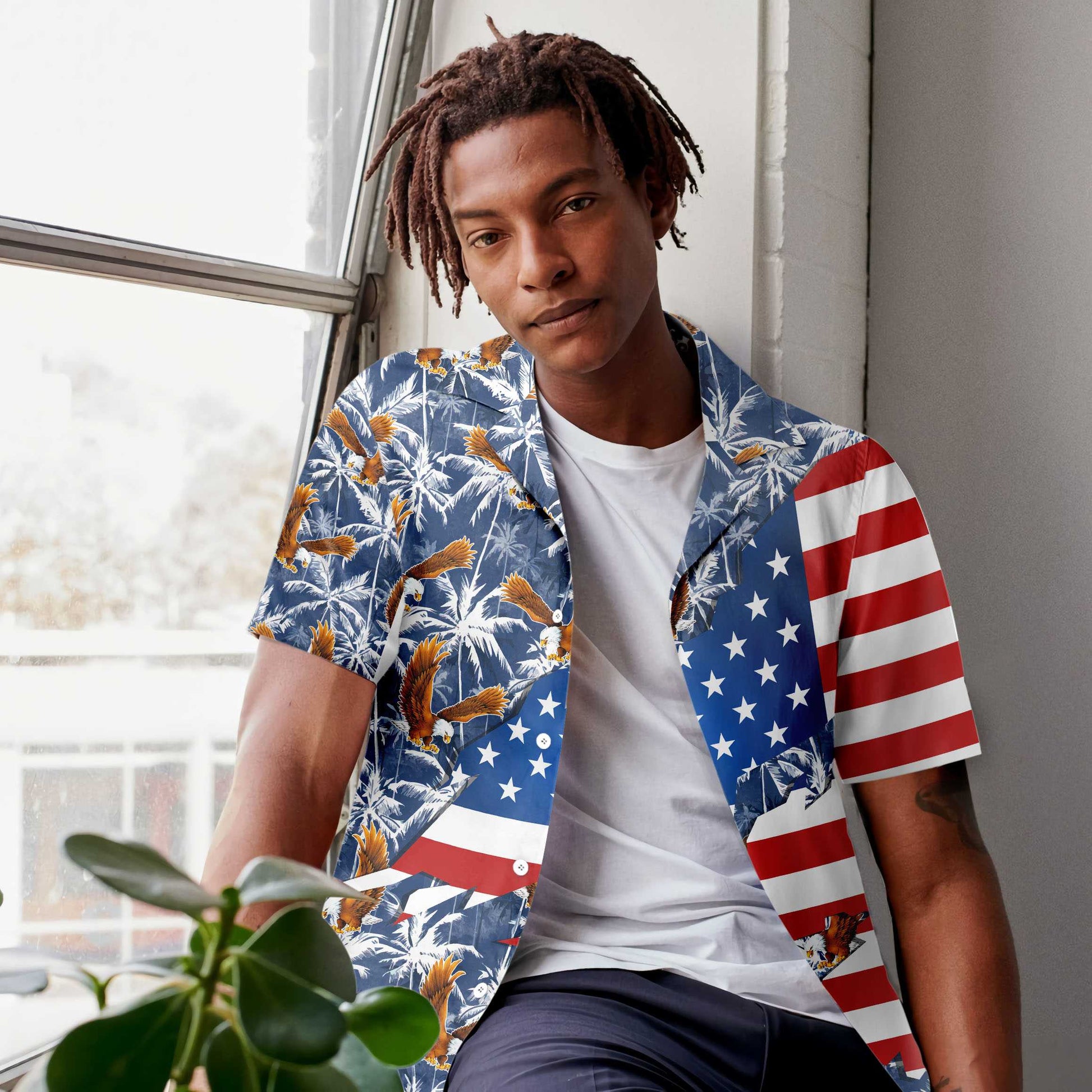 American Flag Eagle Palm Tree Hawaiian Shirt, Eagle Palm Aloha Shirt For Men & Women, Best Gift For Patriot, Husband, Wife, Boy