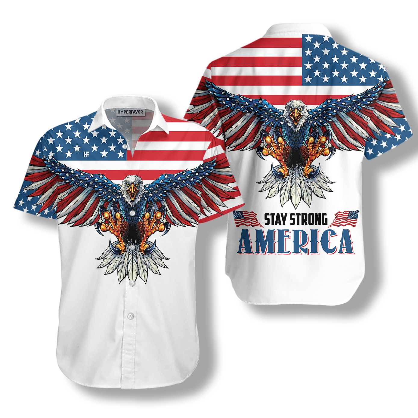 American Flag Eagle Hawaiian Shirt, Stay Strong America Aloha Shirt For Men & Women, Best Gift For Patriot, Husband, Wife, Boyfriend, Girlfriend
