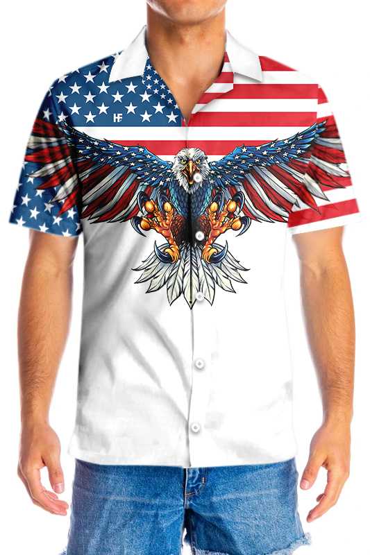 American Flag Eagle Hawaiian Shirt, Stay Strong America Aloha Shirt For Men & Women, Best Gift For Patriot, Husband, Wife, Boyfriend, Girlfriend