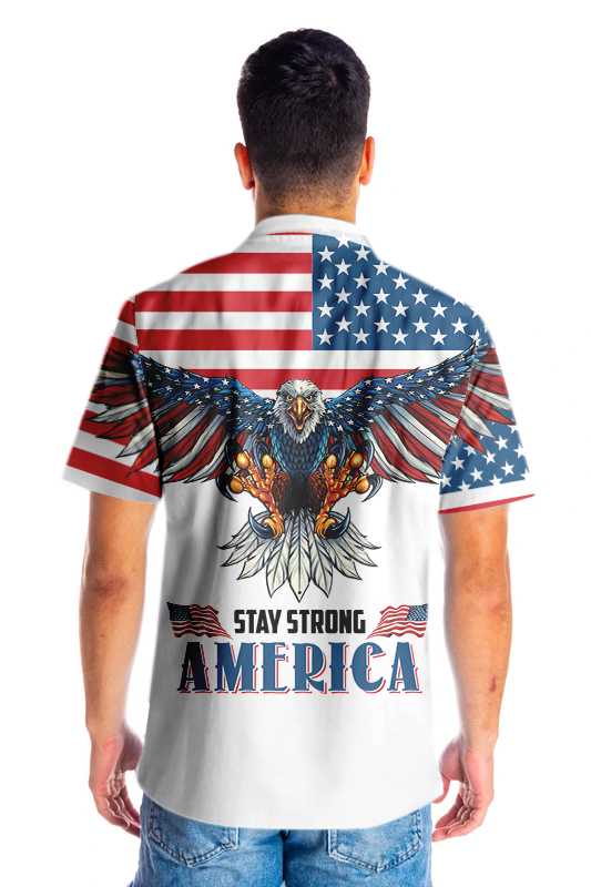American Flag Eagle Hawaiian Shirt, Stay Strong America Aloha Shirt For Men & Women, Best Gift For Patriot, Husband, Wife, Boyfriend, Girlfriend
