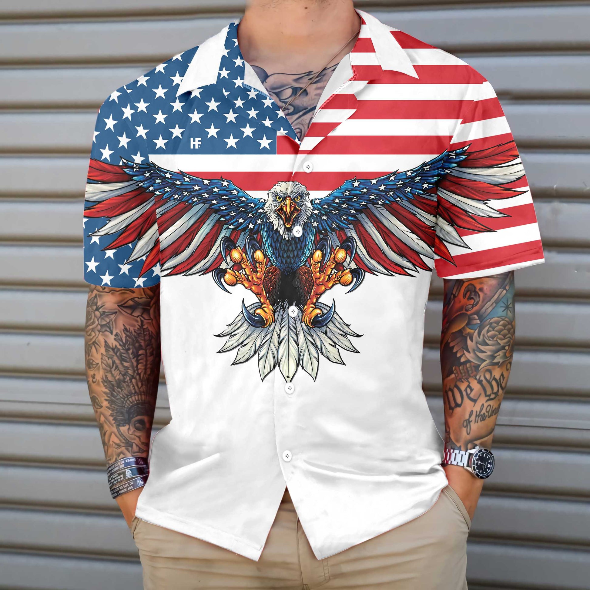 American Flag Eagle Hawaiian Shirt, Stay Strong America Aloha Shirt For Men & Women, Best Gift For Patriot, Husband, Wife, Boyfriend, Girlfriend